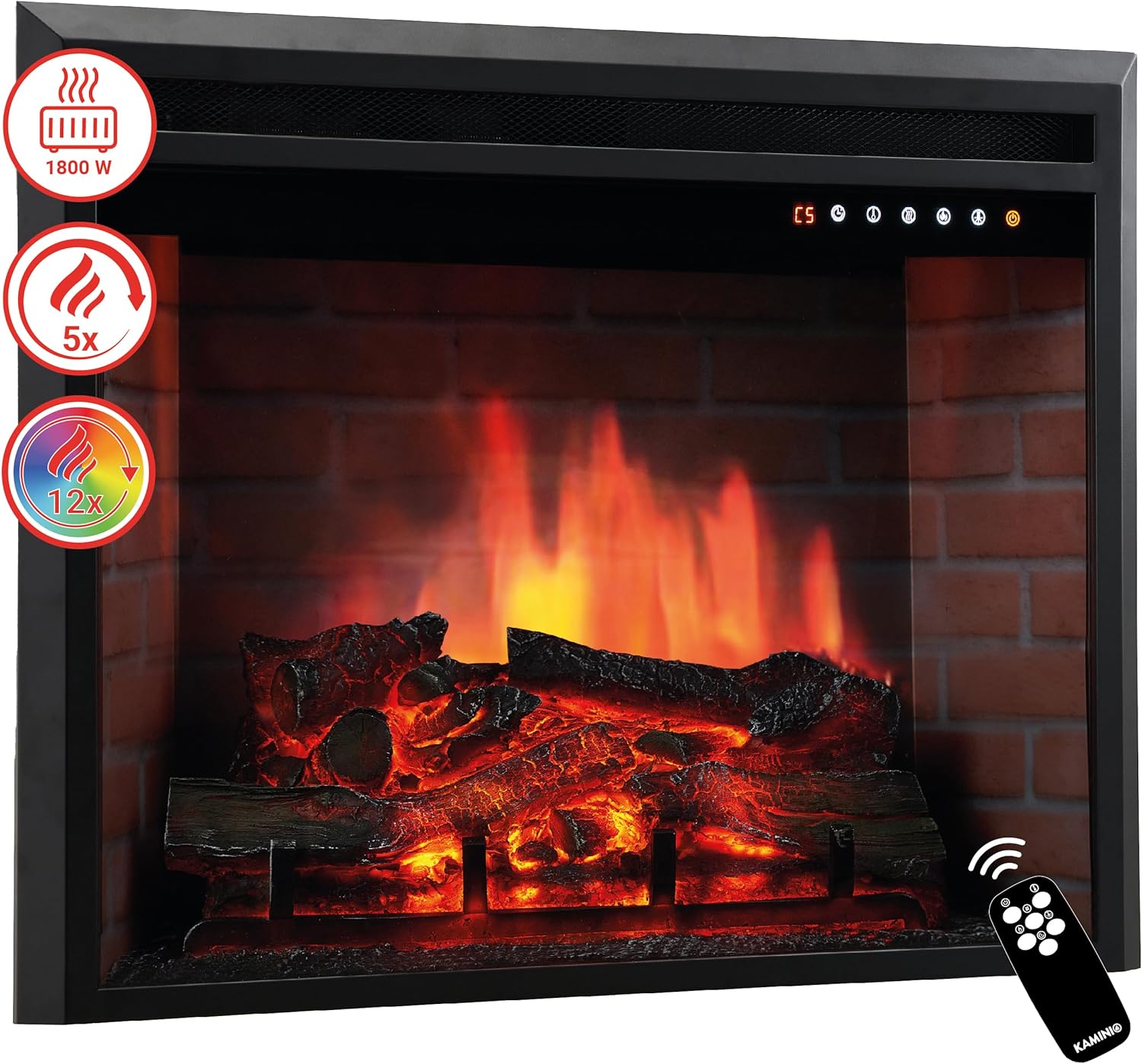 Electric Fireplace LUCA - Built-in Electric Fireplace with Heater, 3D Flame Effect, 12 Flame Colors, Remote Control (23 inch)