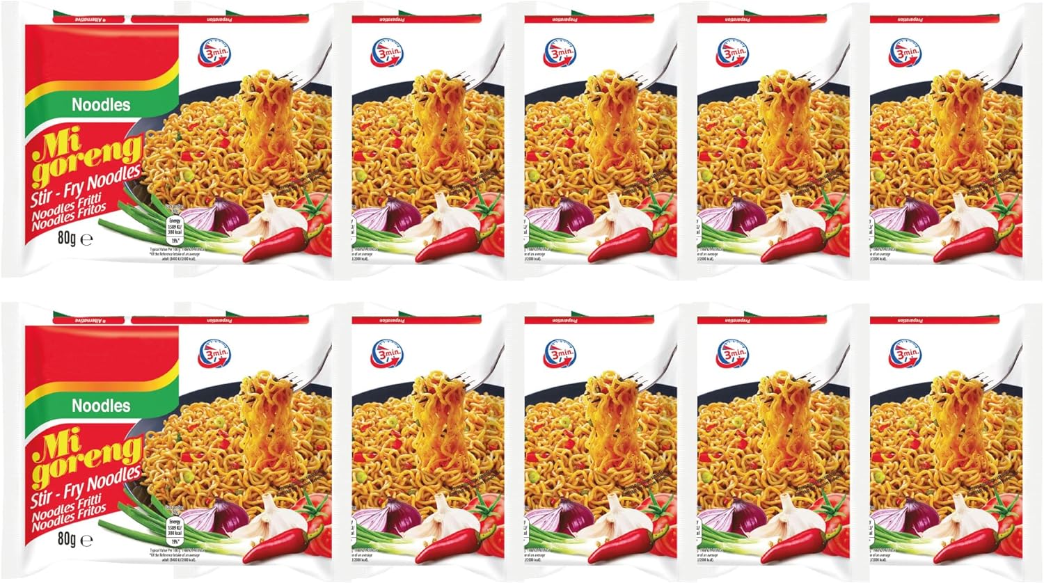 Mi Goreng Stir-Fry Noodles - Original Flavor, 80g (Pack of 10) | Authentic Indonesian Instant Noodles | Versatile Meal Option | Ready in 3 Minutes