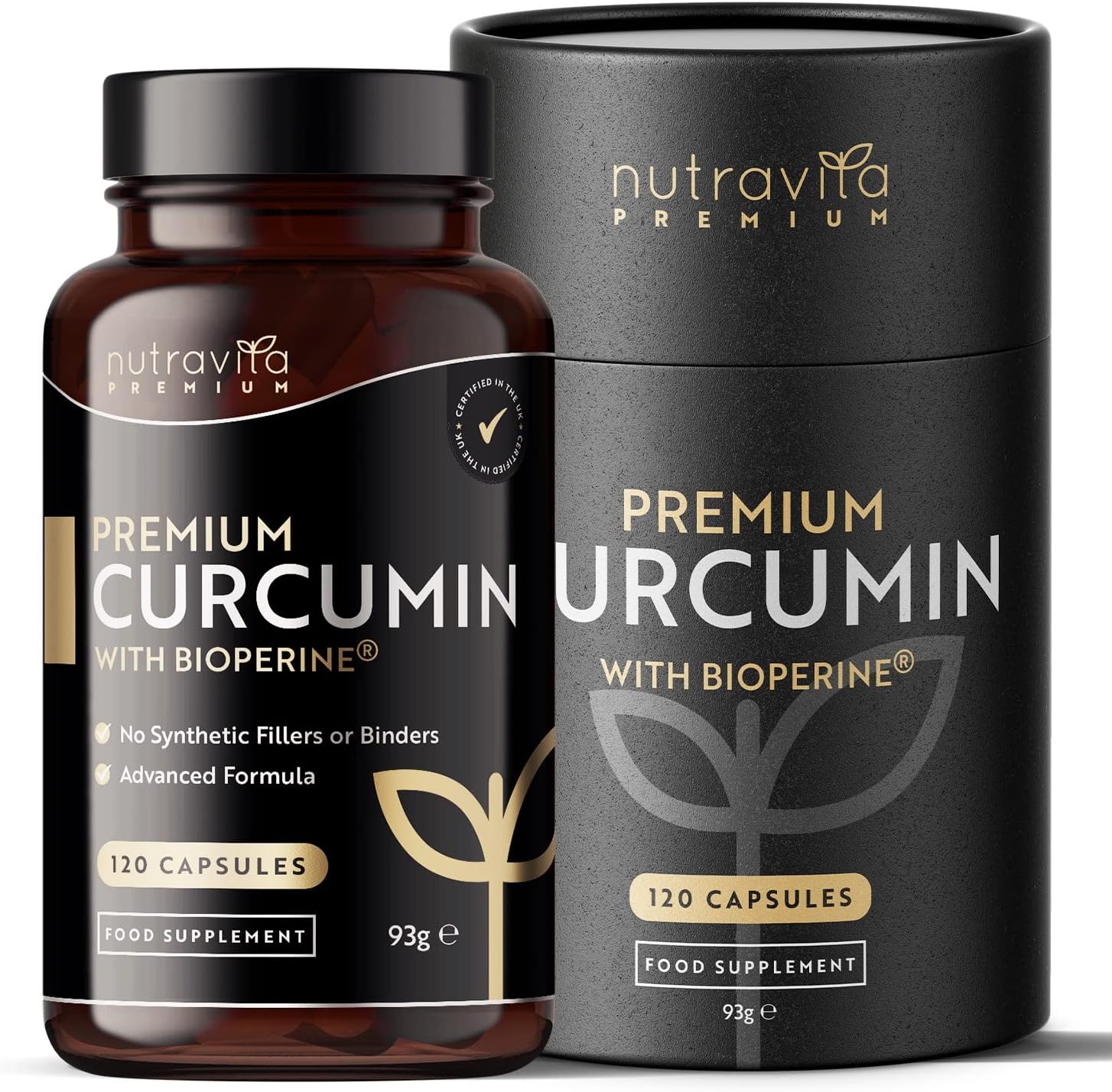 Premium Curcumin 95% Curcuminoids with Bioperine® - 120 High Strength Vegan Capsules - Turmeric Curcumin and Bioperine® (Black Pepper Extract) to Enhance Absorption - Made by Nutravita