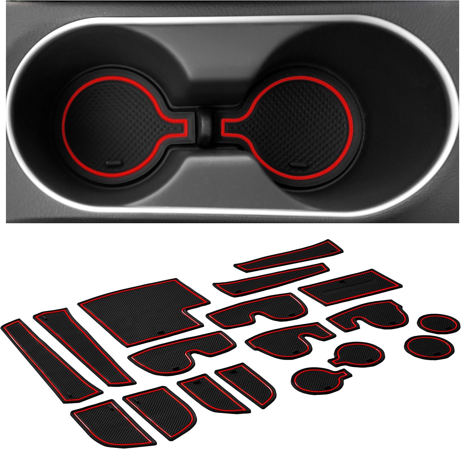 CupHolderHero Compatible with Hyundai Elantra Accessories 2017-2018 Premium Custom Interior Non-Slip Anti Dust Cup Holder Inserts, Center Console Liner Mats, Door Pocket Liners 18pc Set (Red Trim)