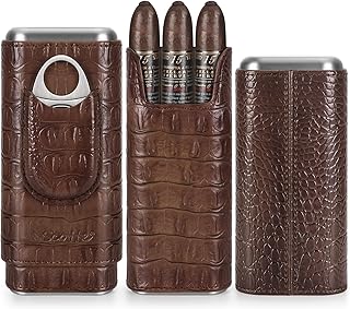 Scotte Cigar Case Leather Cigar Travel Case Cedar Wood Lined Portable Cigar Humidor Box with Cigar Cutter Elegant Cigar Box Great Cigar Accessories for Men
