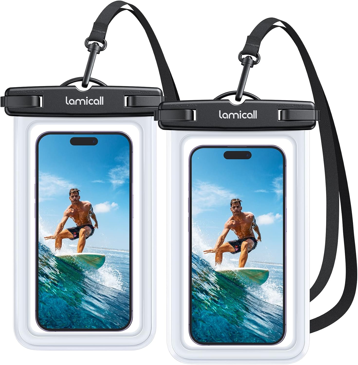 Lamicall Waterproof Phone Pouch Case - [2 Pack] IPX8 Waterproof Phone Case for Swimming Dry Bag with Clip Strap for iPhone 16 15 14 13 12 11 Pro Max Plus Mini, Xs, Samsung S23 Up to 7” - Transparent