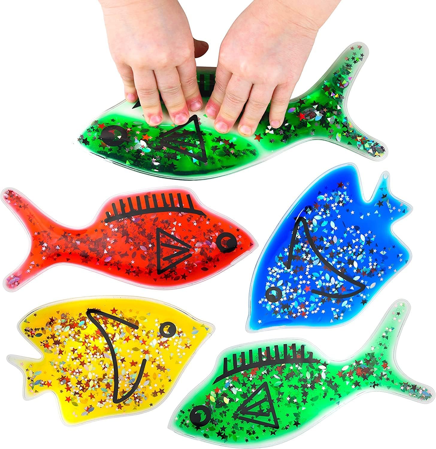 Gel Squidgy Sparkle Sensory Fish Shapes Tactile Fidget Toy 20cm - 4 Pack