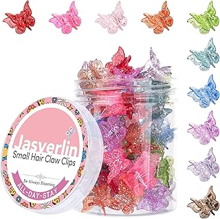 Glitter Mini Butterfly Hair Claw Clips, Sparkly Colorful Hair Accessories for Girls and Women - 90s Y2K Cute, Small, Tiny Clip in 10 Assorted Colors, Set of 50 (Glitter Color)