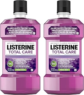 Listerine Total Care Anticavity Fluoride Mouthwash, Kills 99.9% of Germs That Cause Bad Breath and Prevents Cavities, Fresh Mint Flavor, 1L (Pack of 2)