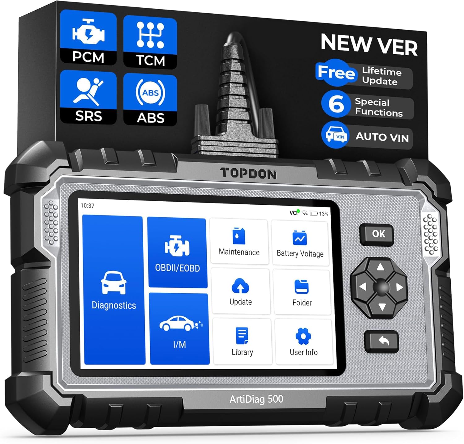 TOPDON OBD2 Scanner ArtiDiag500, Engine Transmission ABS SRS Diagnostic Tool, SAS Calibration/Throttle Reset/Oil Reset, AutoVIN, Car Battery Voltage Test, Wi-Fi Free Update