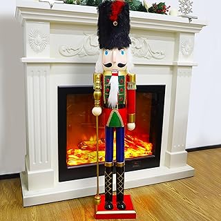 Joliyoou Christmas Nutcracker Figures, Large Sized Xmas Wooden Figurine Welcome Centerpieces for Indoor Outdoor Floor Festival Decorations