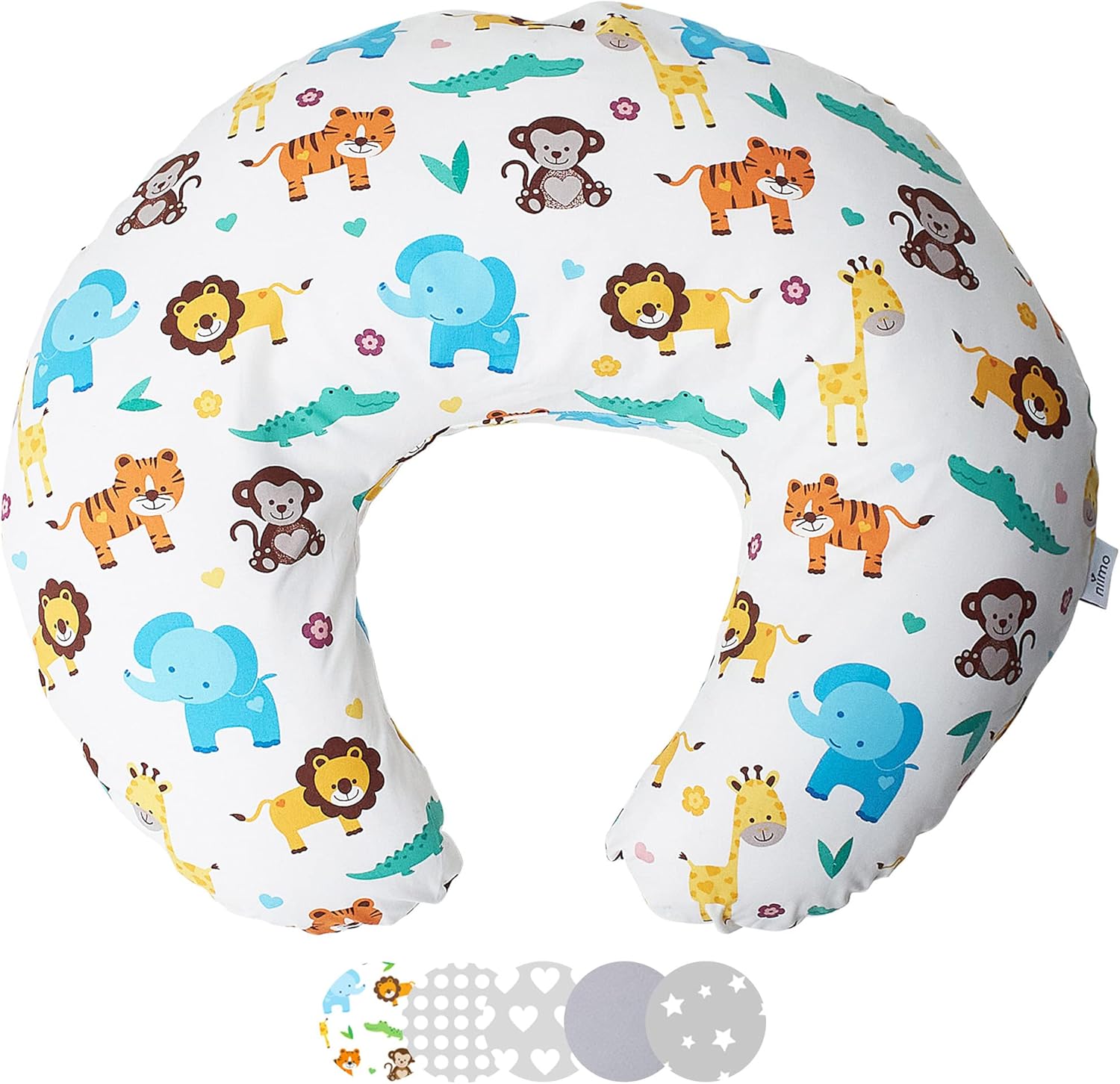 Niimo Nursing Pillow - 100% Cotton Cover with Siliconised Polyester Fibre Filling for Ergonomic Support, 100% Machine-Washable Feeding Pillow (Jungle)