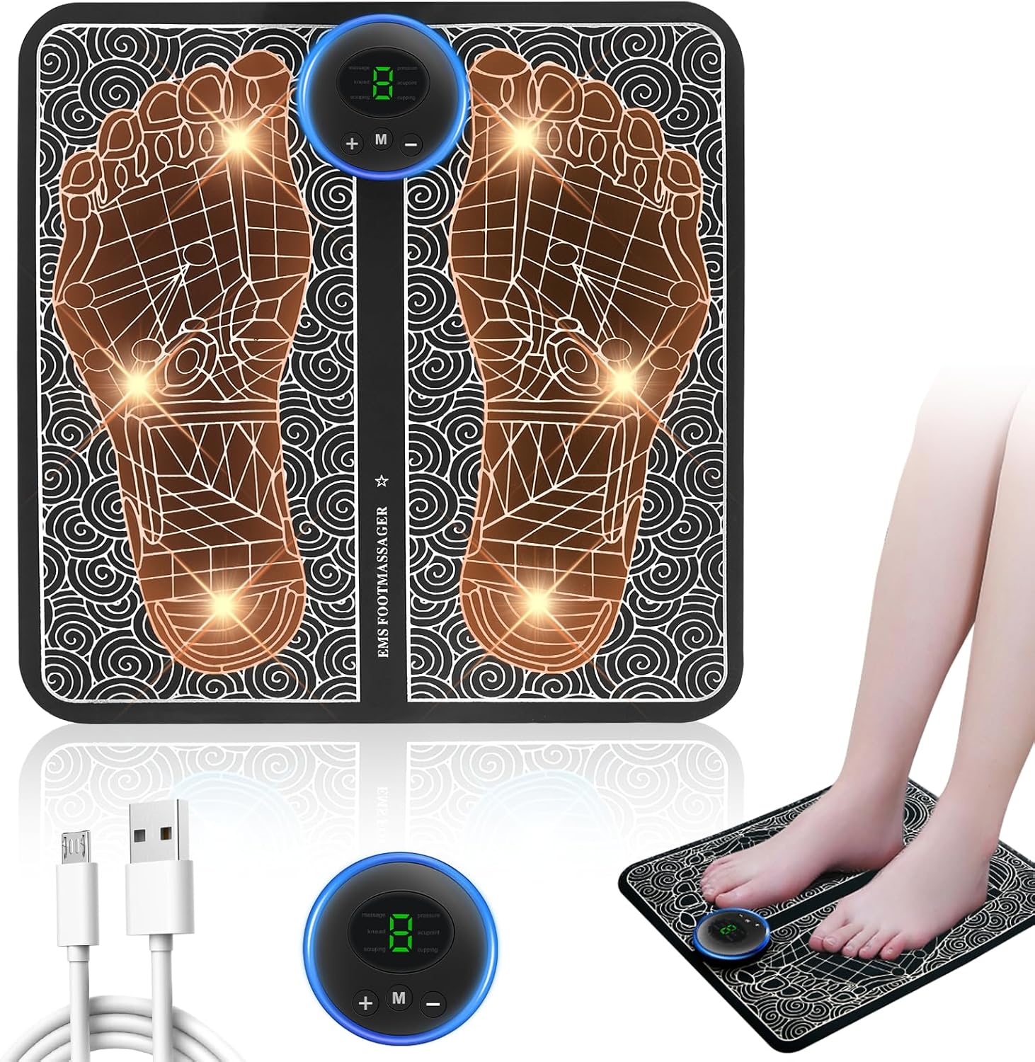 EMS Foot Massager with 9 Intensity Levels & 6 Modes – Electric Foot Spa for Pain Relief, Muscle Relaxation, and Improved Circulation (Average Size)