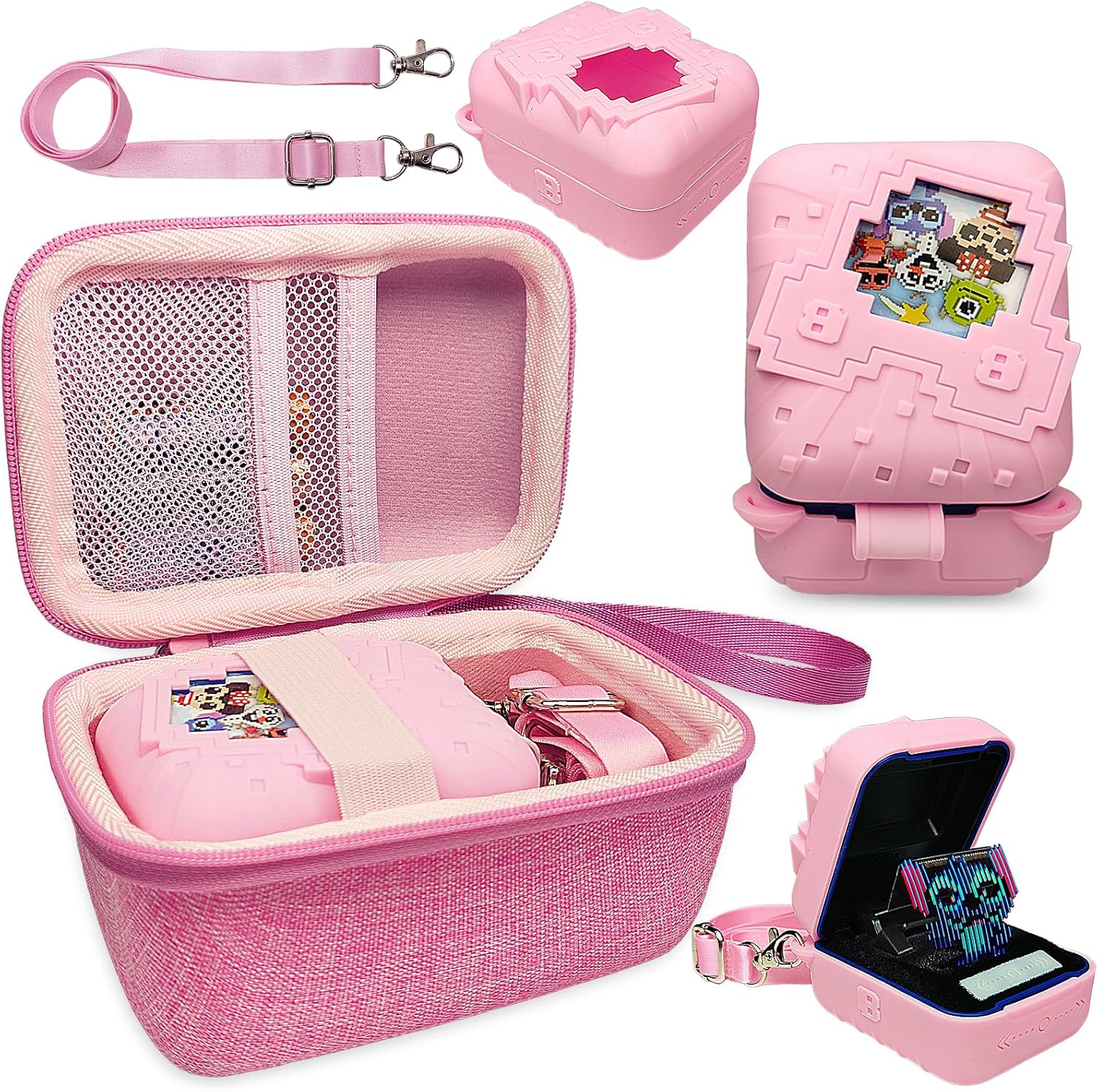 JCHPINE Hard Carrying Case and Silicone Cover for Bitzee Disney Interactive Toy Digital Pet, Protective Case for Bitzee Disney Virtual Electronic Pets Accessories (Pink)