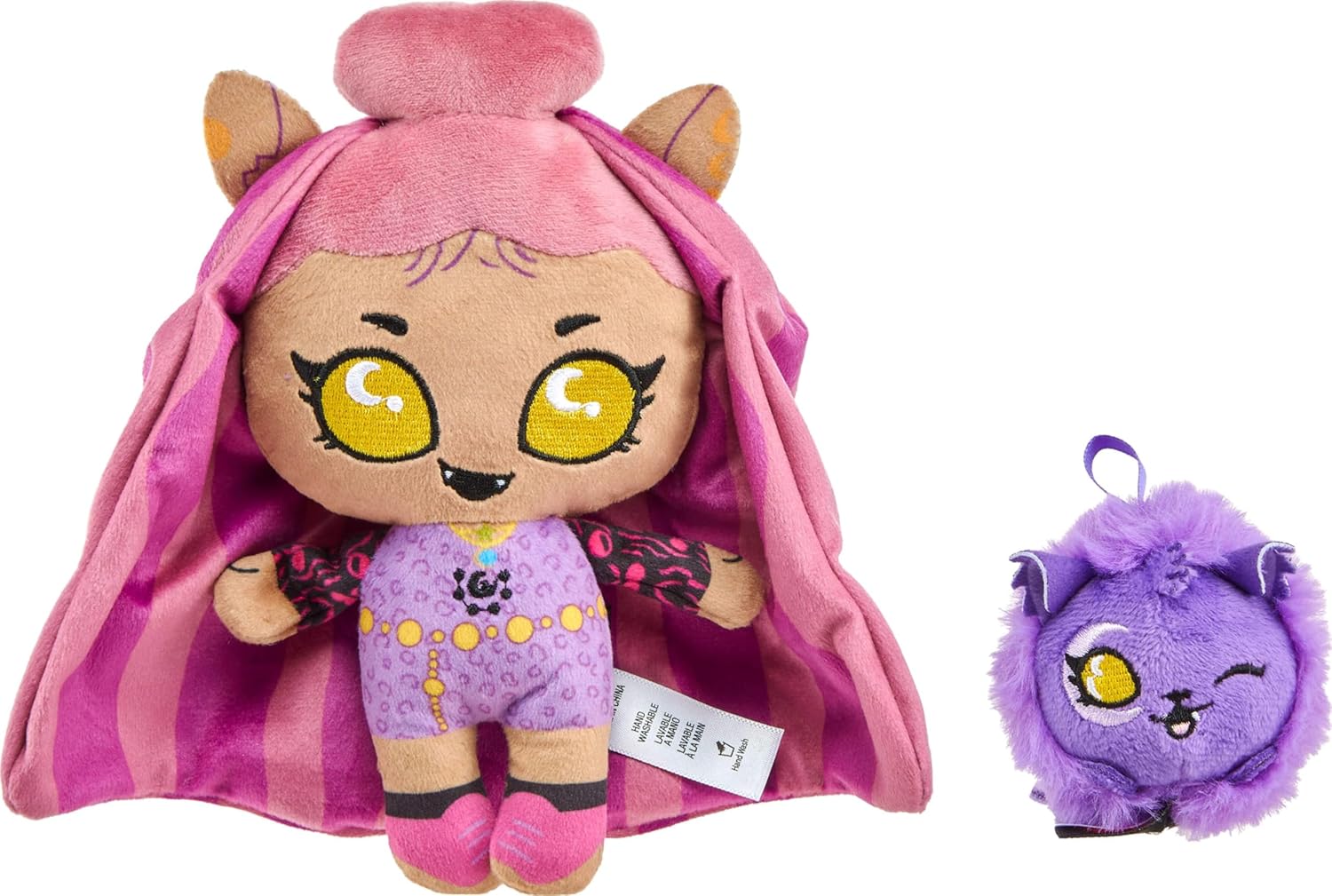 Monster High Mattel Plush Doll Set, Ghoul N Go Clawdeen Wolf 6.5-inch Plushie with Pet Dog Crescent & Kid-Sized Backpack