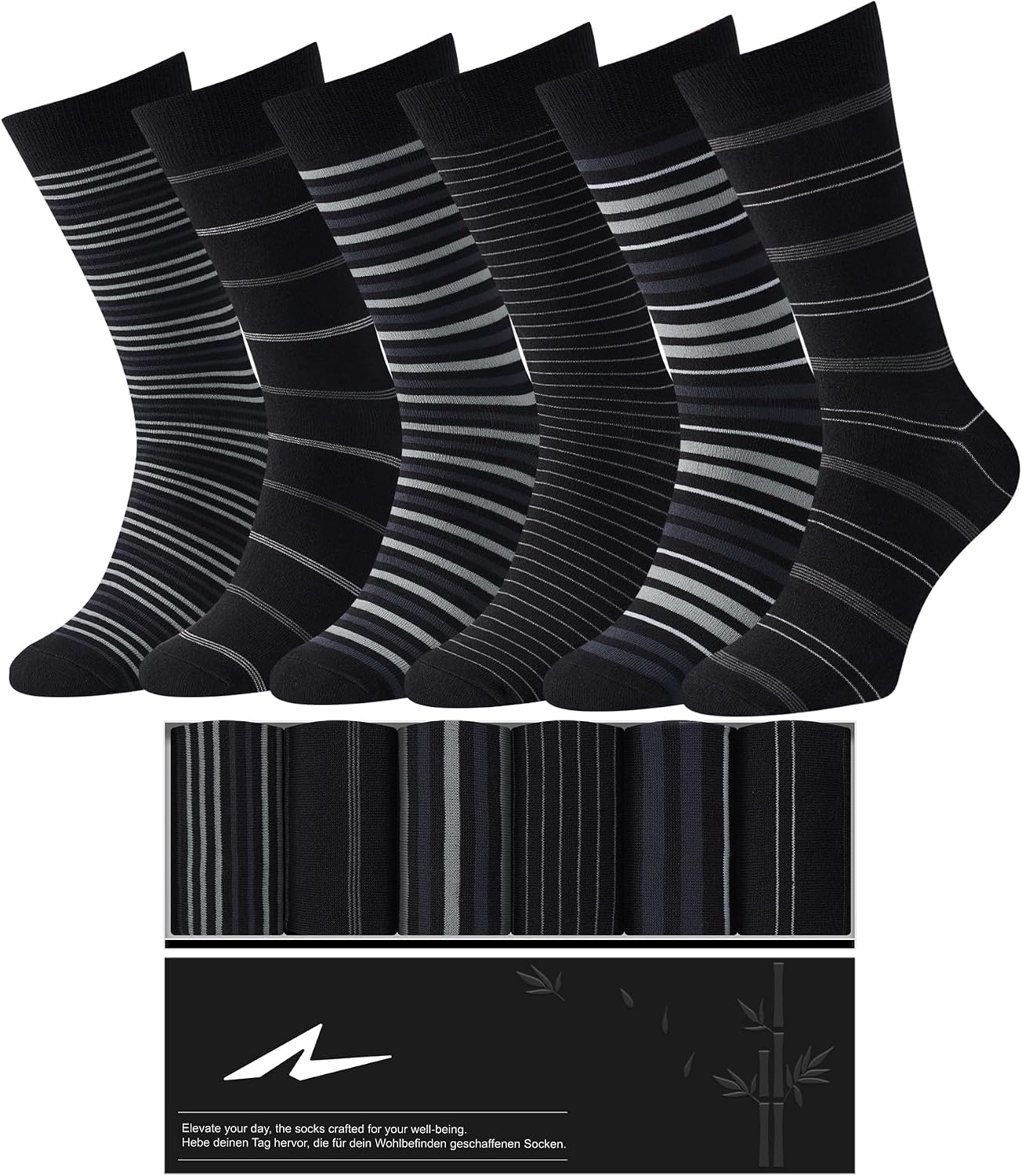 Niorasen Men's Bamboo Rayon Dress Socks, 6 Pairs, Mid Calf