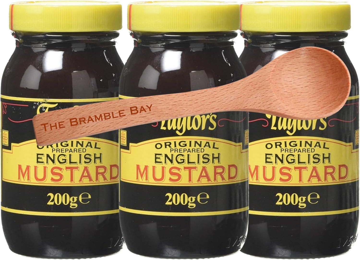 English Mustard Bundle Includes Original Pack of 3 x 200g, Wooden Spoon