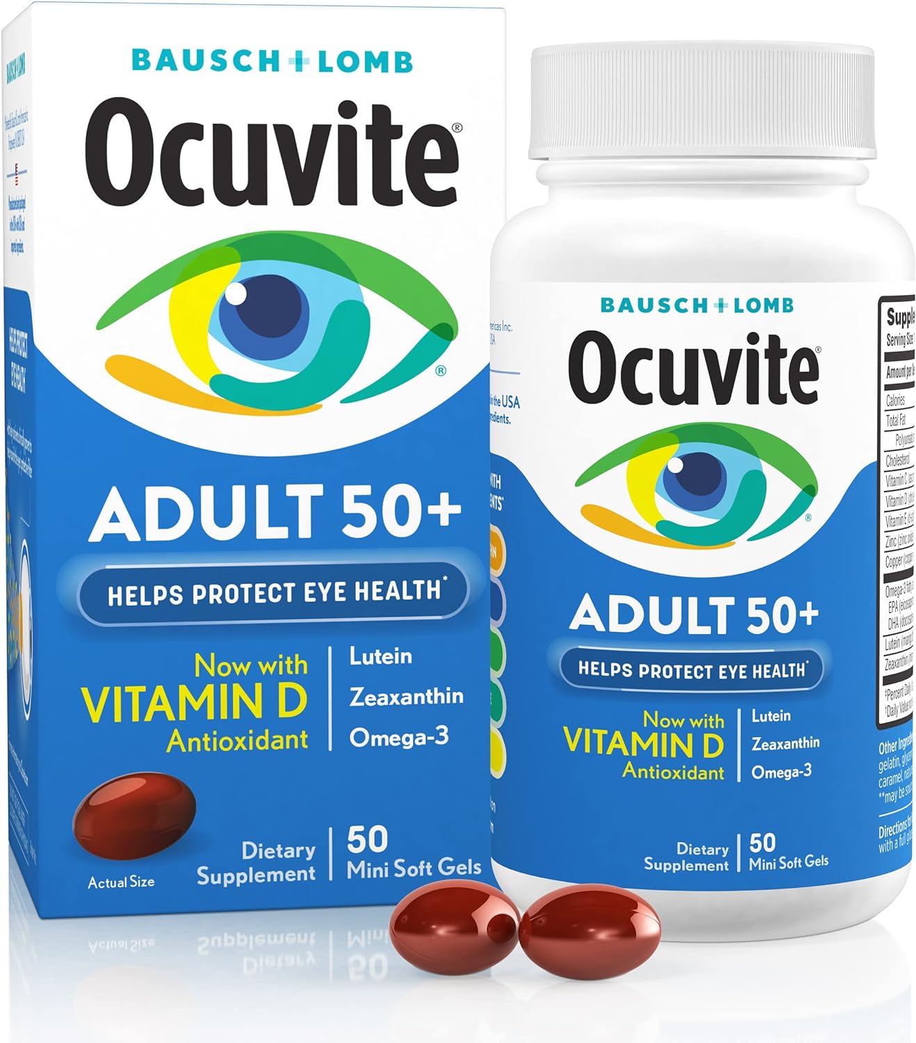 Ocuvite Adult 50+ Eye Vitamins and Mineral Supplements with Lutein, Zeaxanthin and Omega-3 from Bausch + Lomb 50 Soft Gels