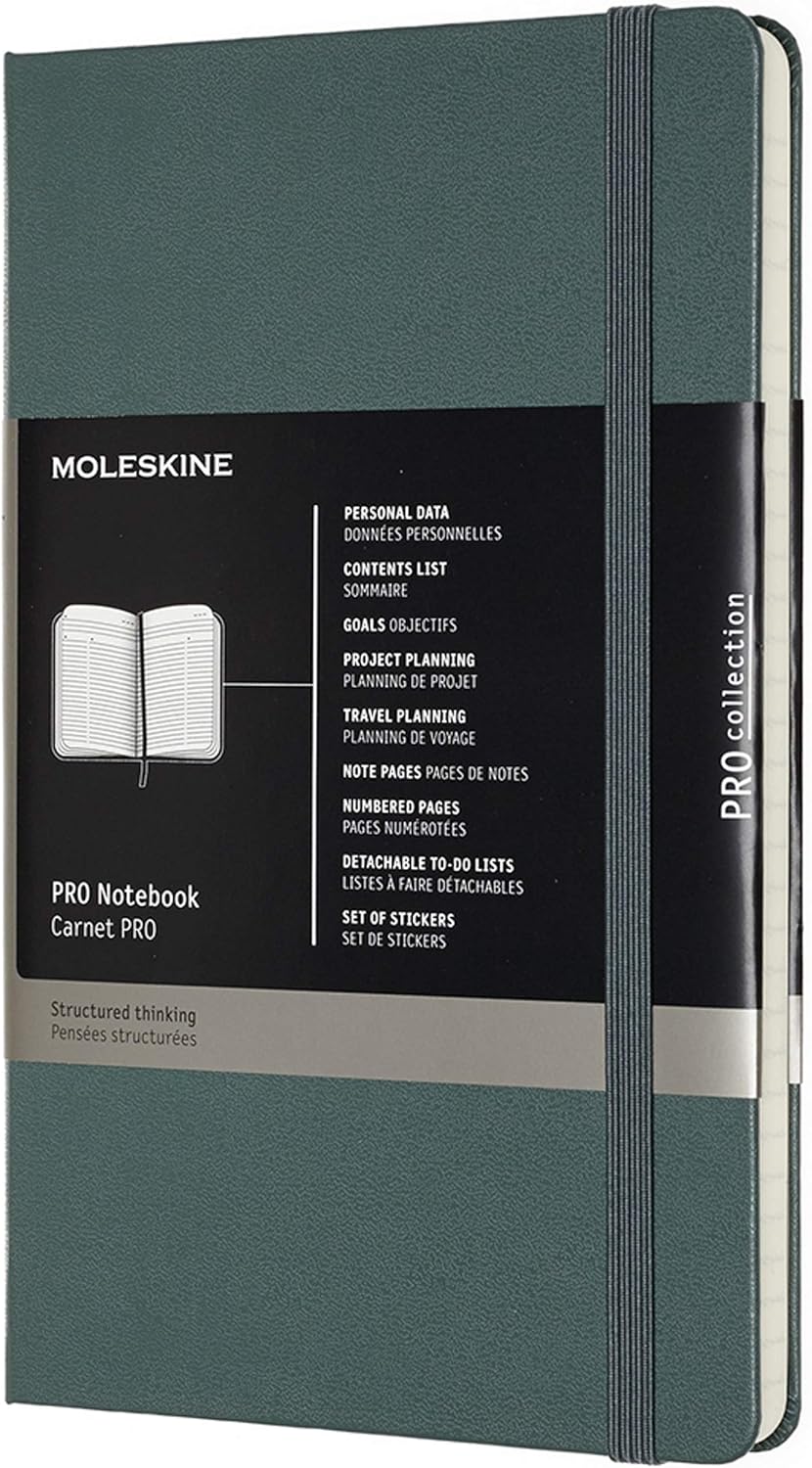 Moleskine Pro Notebook, Professional Office Notebook, Hard Cover, Woodland Green, Large Format 13 x 21 cm