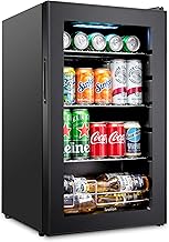 Ivation 101 Can Beverage Refrigerator | Freestanding Ultra Cool Mini Drink Fridge | Beer, Cocktails, Soda, Juice Cooler for Home & Office | Reversible Glass Door & Adjustable Shelving - Black