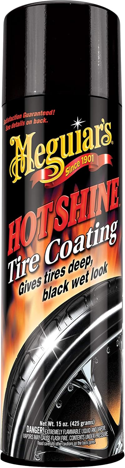 Meguiar's Hot Shine High Gloss Tire Coating, Give Tires a Deep Wet Shine and Long-Lasting Protection with an Advanced Self-Spreading Formula, 15 Oz Aerosol Spray Can
