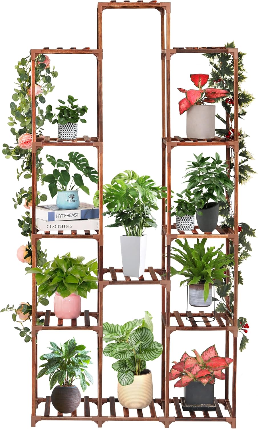 XXXFLOWER Plant Stand Indoor Outdoor 13 Tiers Wood Plant Shelf for Multiple Plants ，Large Plant Rack for Window Garden Balcony Patio Porch Living Room