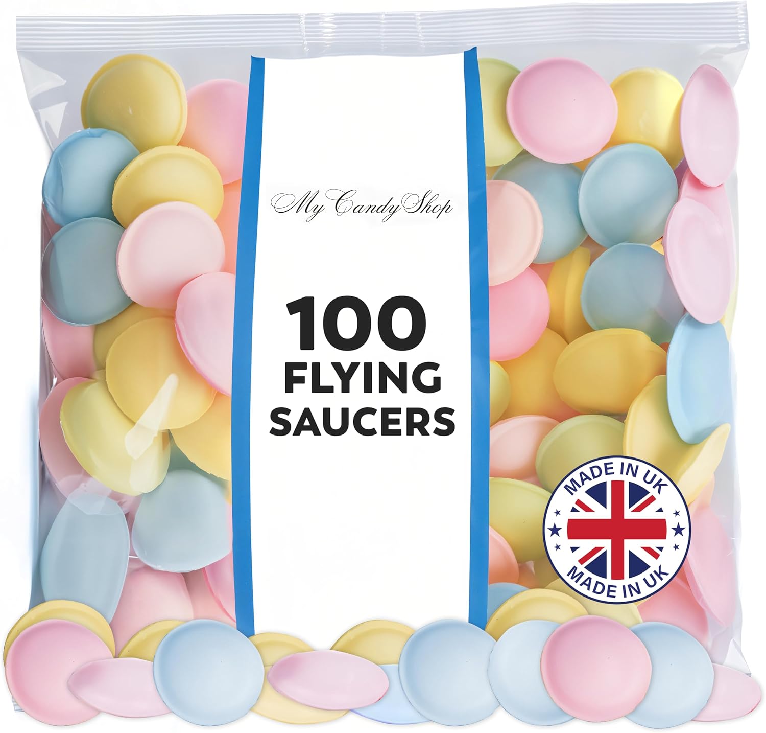 Satellite Wafers x 100 – Flying Saucer Candy - UFO Candy wafers with Sour Powder Centre 6 oz - Retro Weird Viral from TikTok