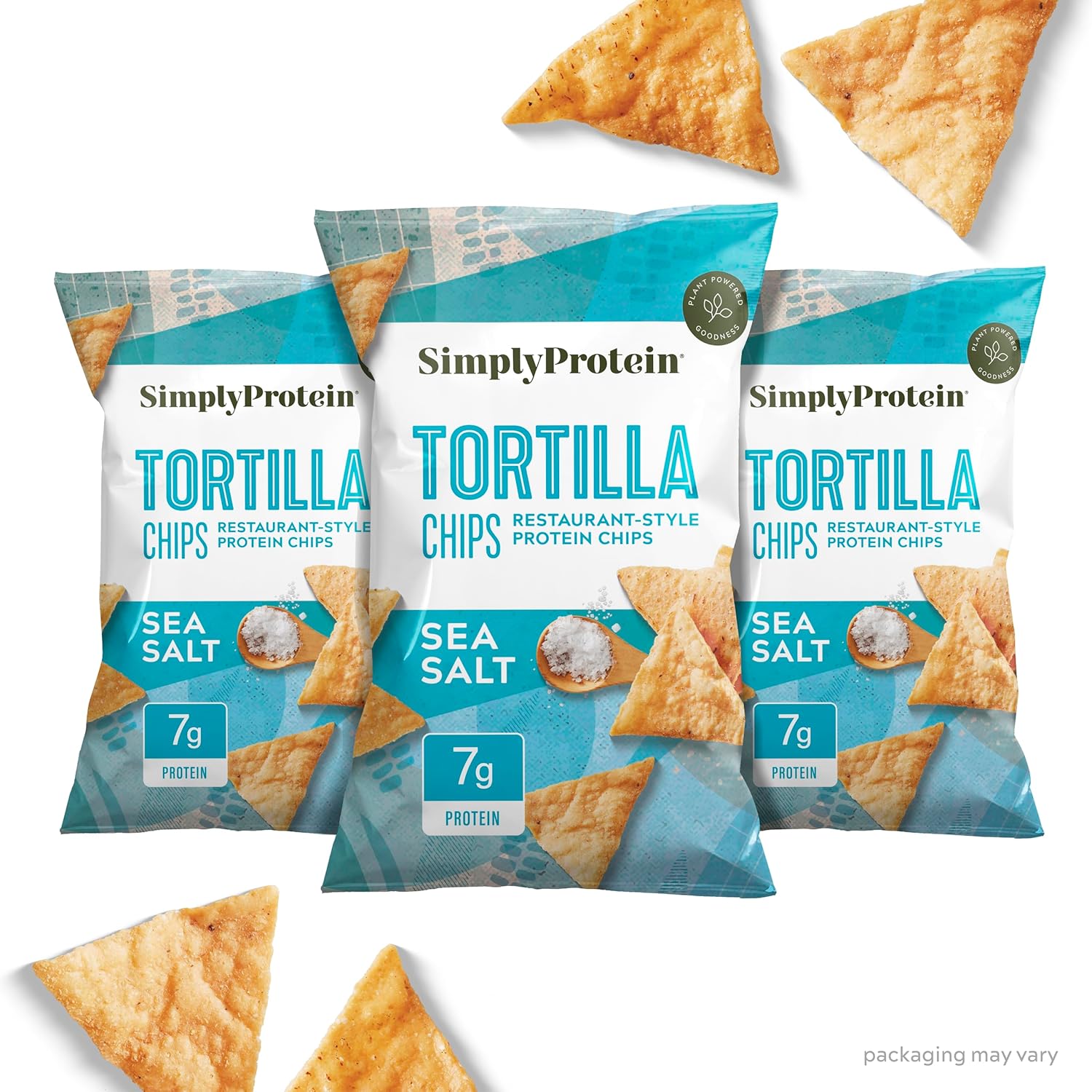 Simply Protein - Tortilla Chips, Restaurant Style Protein Chips, Sea Salt (3-Pack) - 7g Protein, 140 Calories, Gluten Free, Vegan - Plant Based Protein Snacks - Healthy Snacks - 3 Bags, 4.58oz (130g)