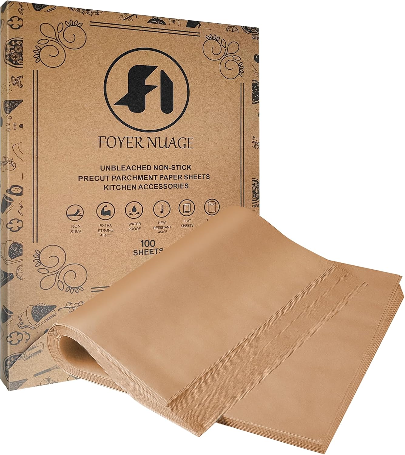 100 Pcs Unbleached Parchment Paper Baking Sheets, 8x12 inch Baking Paper, Precut Non-Stick Parchment Sheets for Baking, Cooking, Grilling, Air Fryer and Steaming, Precut Silicone Baking Paper