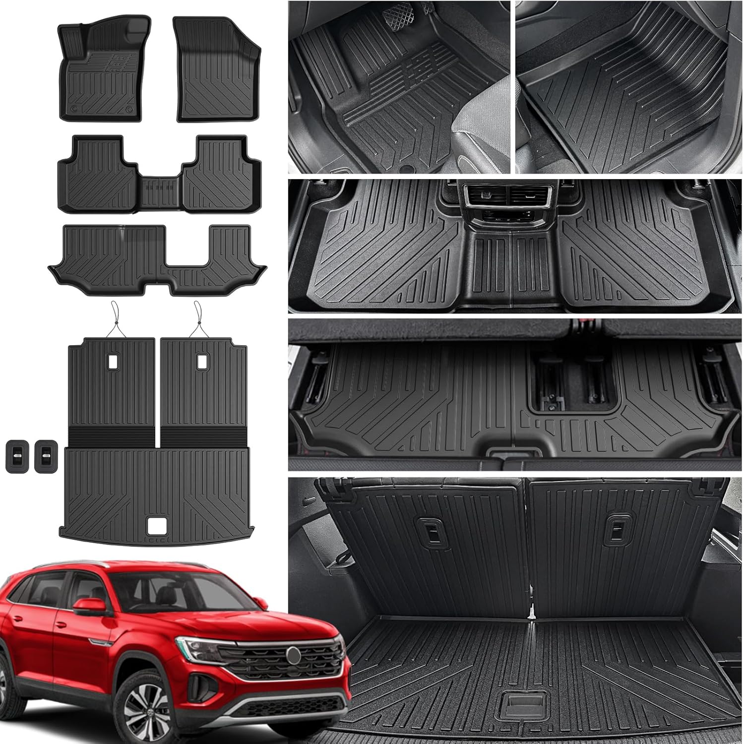 Floor Mats for 2018-2025 Volkswagen Atlas 7 Passenger Bench Seating (Not for Cross Sport)-All Weather TPE Cargo Mat with Backrest Mats for 2025 VW Atlas Accessories