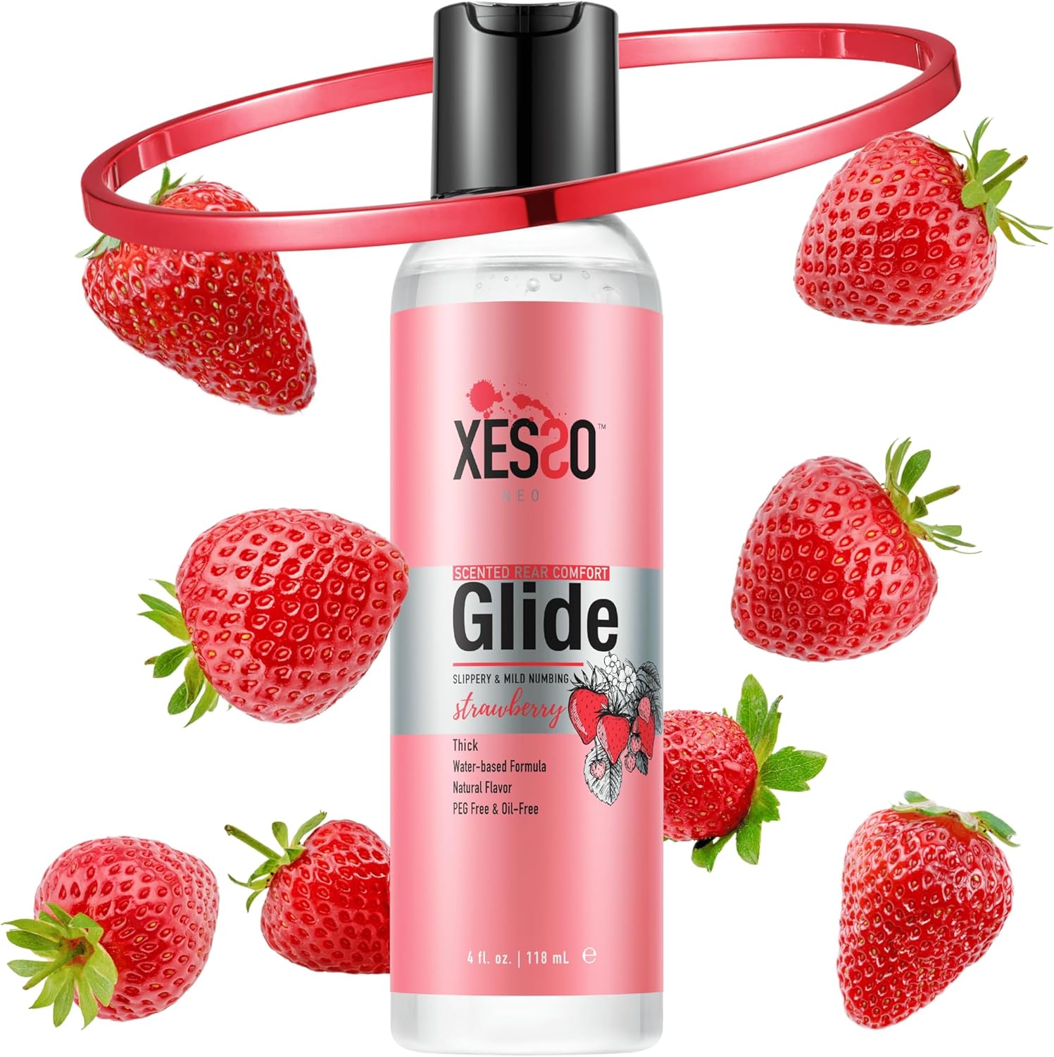 XESSO Strawberry Anal-Ease Lube 4 fl oz, Water-Based Backdoor Relax Desensitizing Gel for Men Women Couples, Rear Comfort Lube Made in US, Discreet Packaging