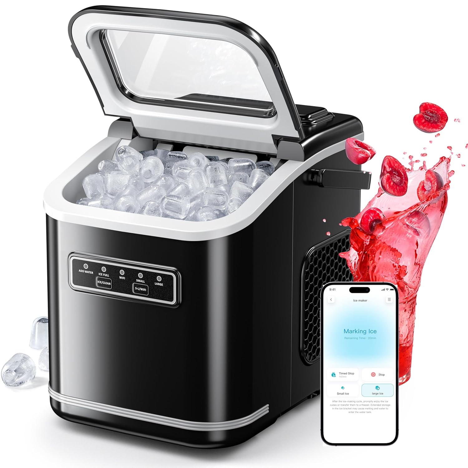 ecozy Smart Ice Maker, Portable Ice Makers Countertop with App Remote & Voice Control, 9 Bullet Ice Cubes in 6 Mins, 26lbs/24Hrs, Self-Cleaning, Quiet Ice Maker Machine for Home Kitchen Office RV