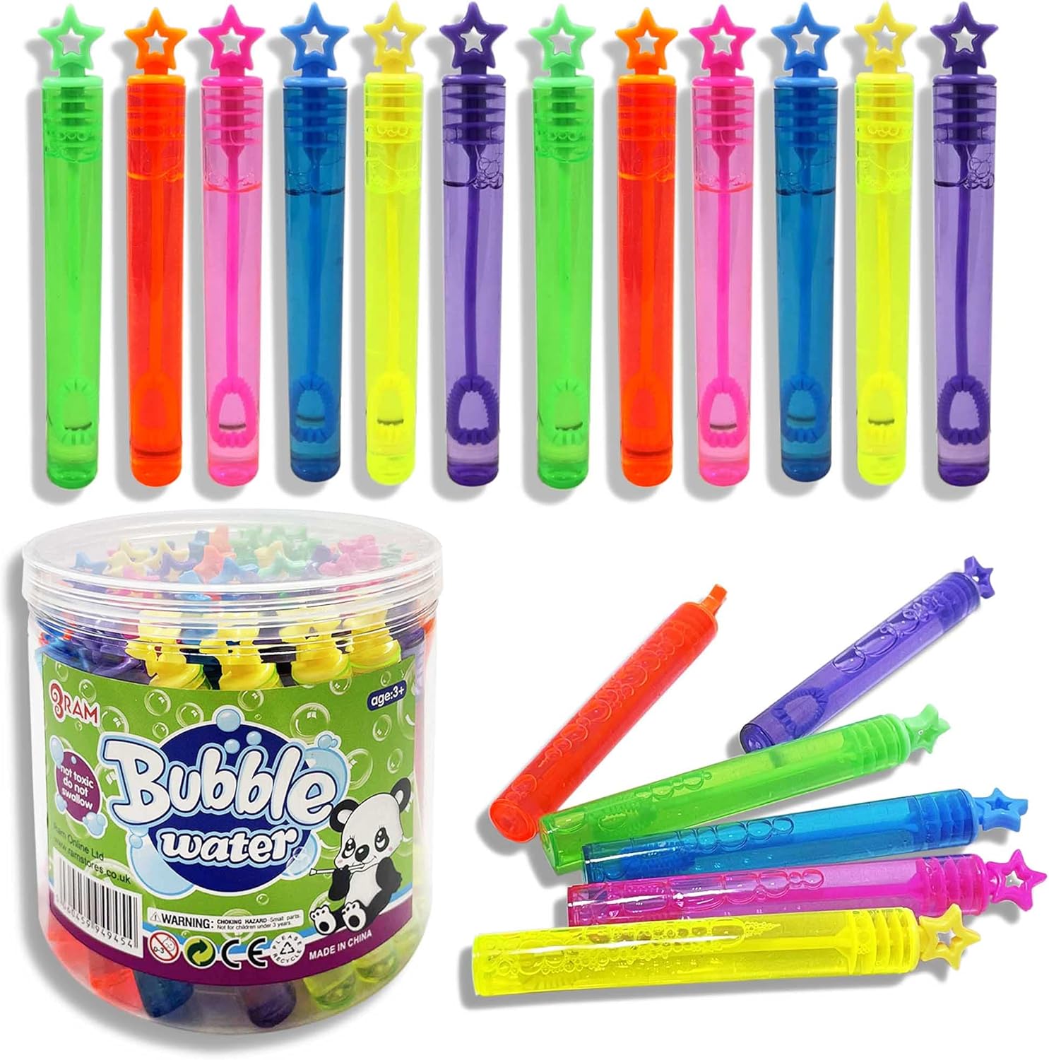 RAM ONLINE Bubbles For Kids, Pack of 40 Bubble Wands With 5ml of Bubble Mixture, Fun Garden Toys For Kids, Party Bag Fillers For Birthday Parties, Gifts For Girls Boys 3+, Multicolor