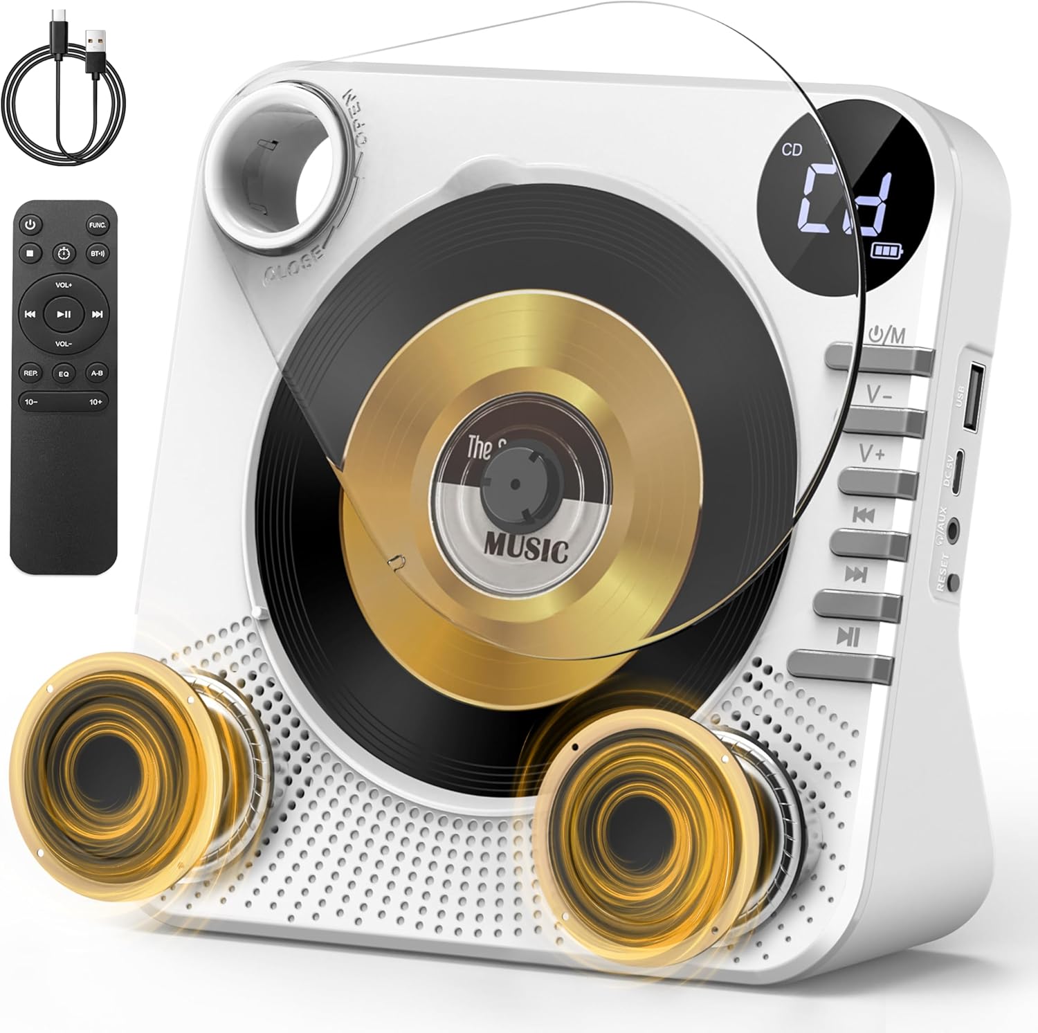 Portable Bluetooth CD Player with HiFi Dual Speaker,Desktop CD Player for Home with Remote Control,Dust Cover,LCD Display,Boombox FM Radio,USB/AUX/3.5mm Earphone for Home,Kids,Gift