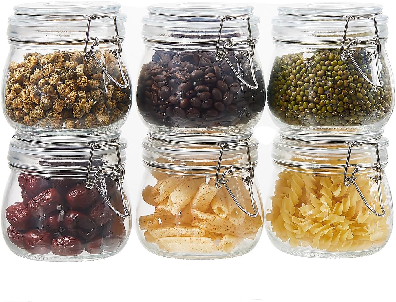 6 Pack 17 oz Glass Jars with Airtight Lids – Food Storage Containers with Preserving Seal Wire Clip Fastening, Glass Canisters for Kitchen Canning Flour, Cereal, Sugar, Beans (17oz*6)