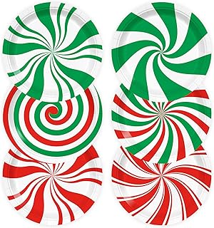 72pcs Christmas Candy Plates Candy Birthday Party Supplies 9 Inch Christmas Red and Green Striped Peppermint Disposable Dinner Dessert Round Paper Plates for Holiday Birthday Party Supplies