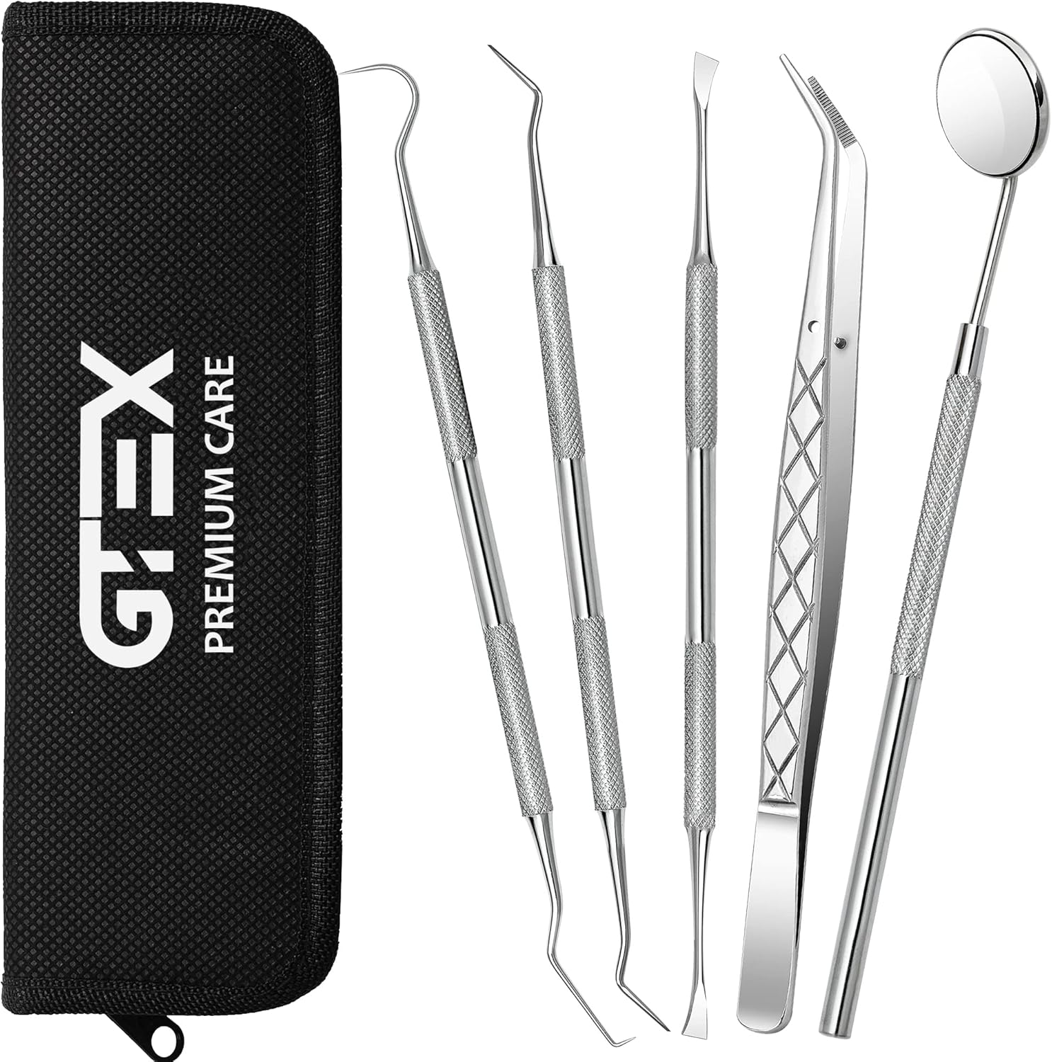 GTEX Plaque Remover for Teeth, 5PC Dental Tools Kit for Teeth Cleaning Plaque Removal, Tartar Remover for Teeth Dental Plaque Removal Tool Dental Mirror Teeth Cleaning Kit for Home Use