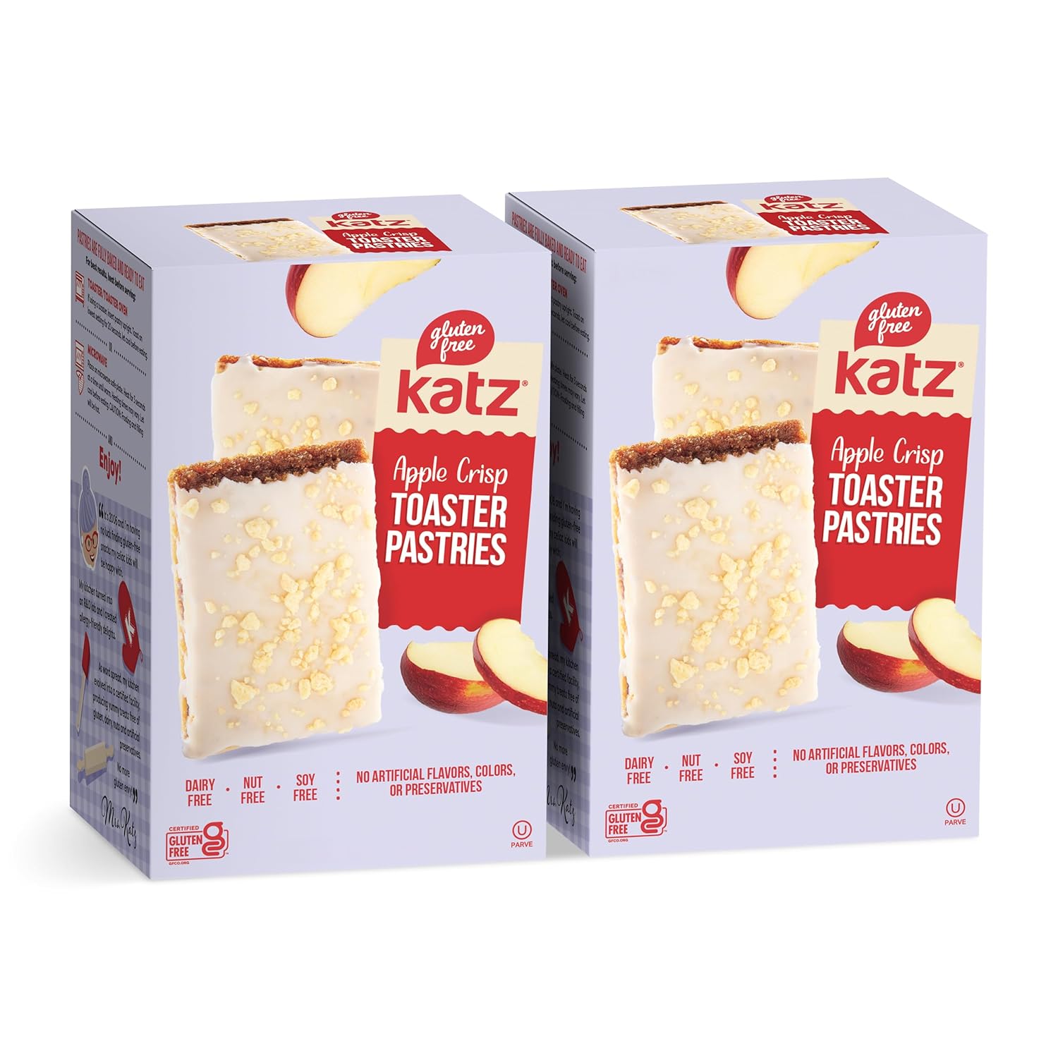 Katz Gluten Free Toaster Pastries, Apple Crisp. Healthy snacks for adults and kids. Free of dairy, nuts, peanuts, and soy. Kosher 8 oz (2pk).