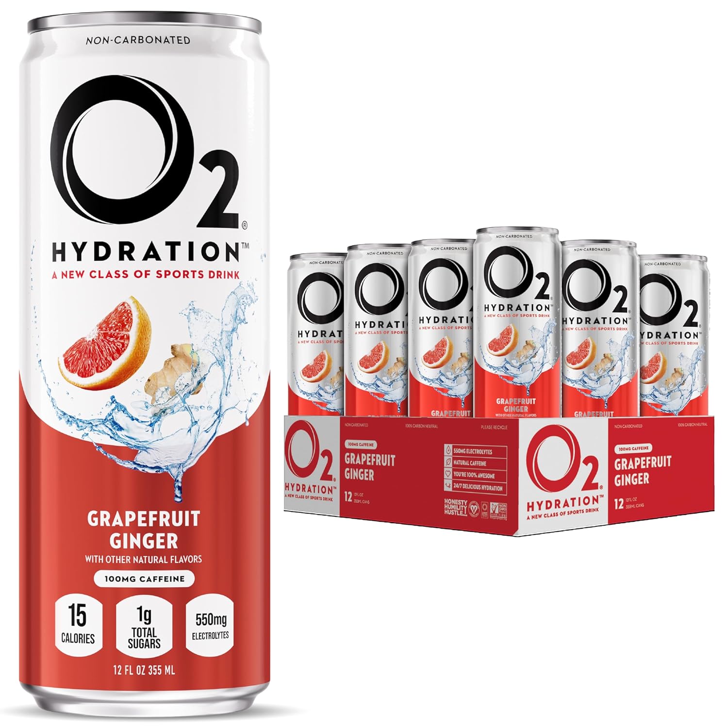 O2 Grapefruit Ginger Post Workout Recovery Drink - Caffeinated Electrolyte Drink for Daily Hydration