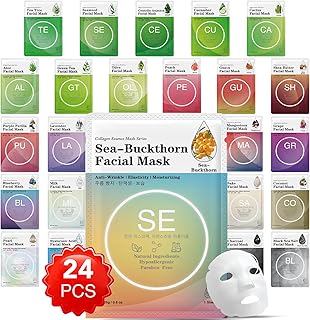 VESPRO 24 Pack Sheet Facial Masks Set, Bulk Collagen Essence Sheet Face Masks Skin Care for Women, Face Mask Spa Gifts for All Skin Types, Hydrating and Soothing Facial Mask Set for Skincare
