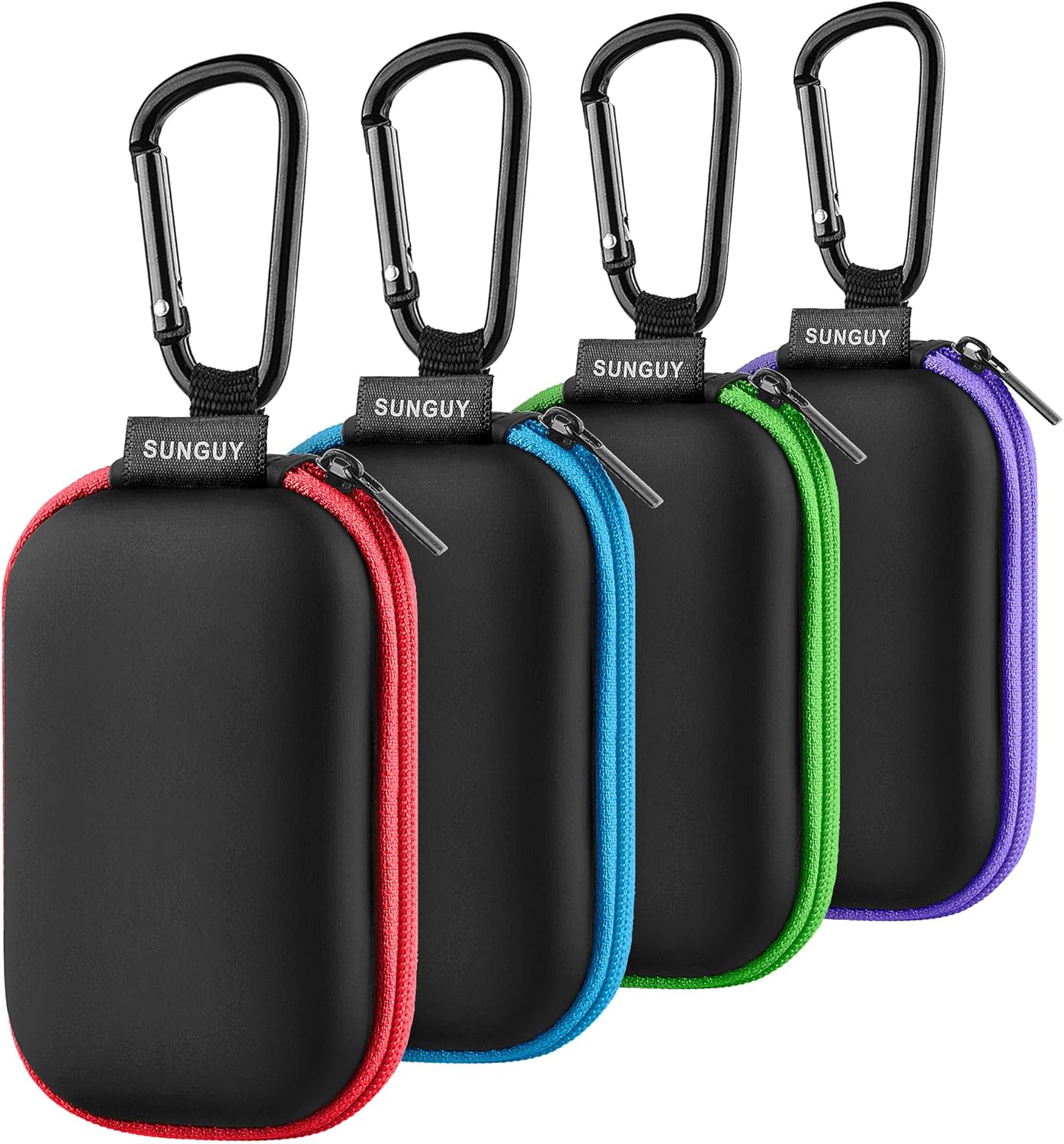SUNGUY Earbuds Case 4Pack, Rectangle Earbuds Carrying Case, Portable Earphone Pouch Phone Accessories Organizer with Carabiner for Earphone, in-Ear Headphones, Earbud, SD Card, USB Charging Cable