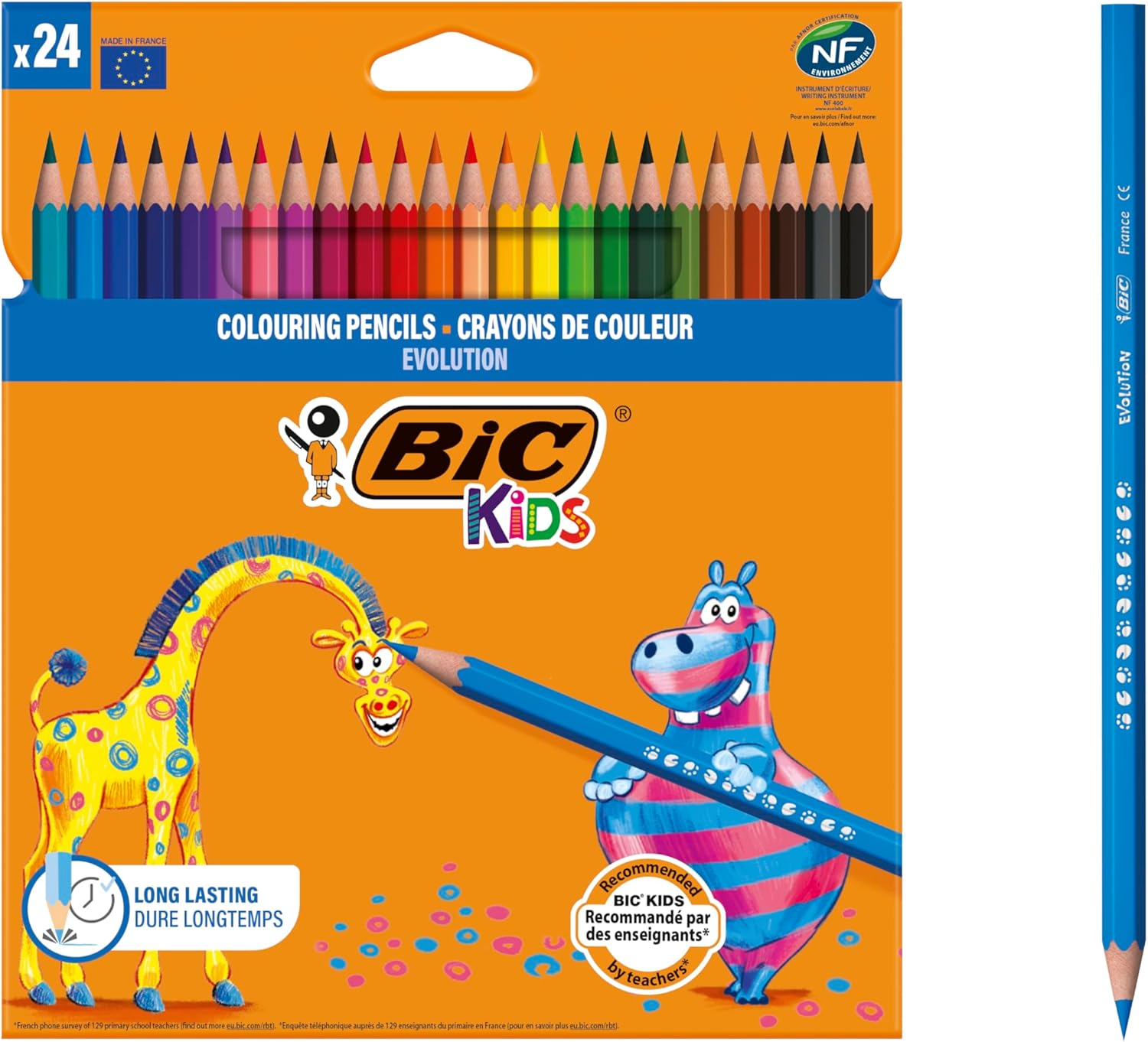 BIC Kids Evolution Coloured Pencils, Vivid Colouring Pencils, Easy to Sharpen, Extra Resistant BIC Pencils, School Supplies, 24 Pack