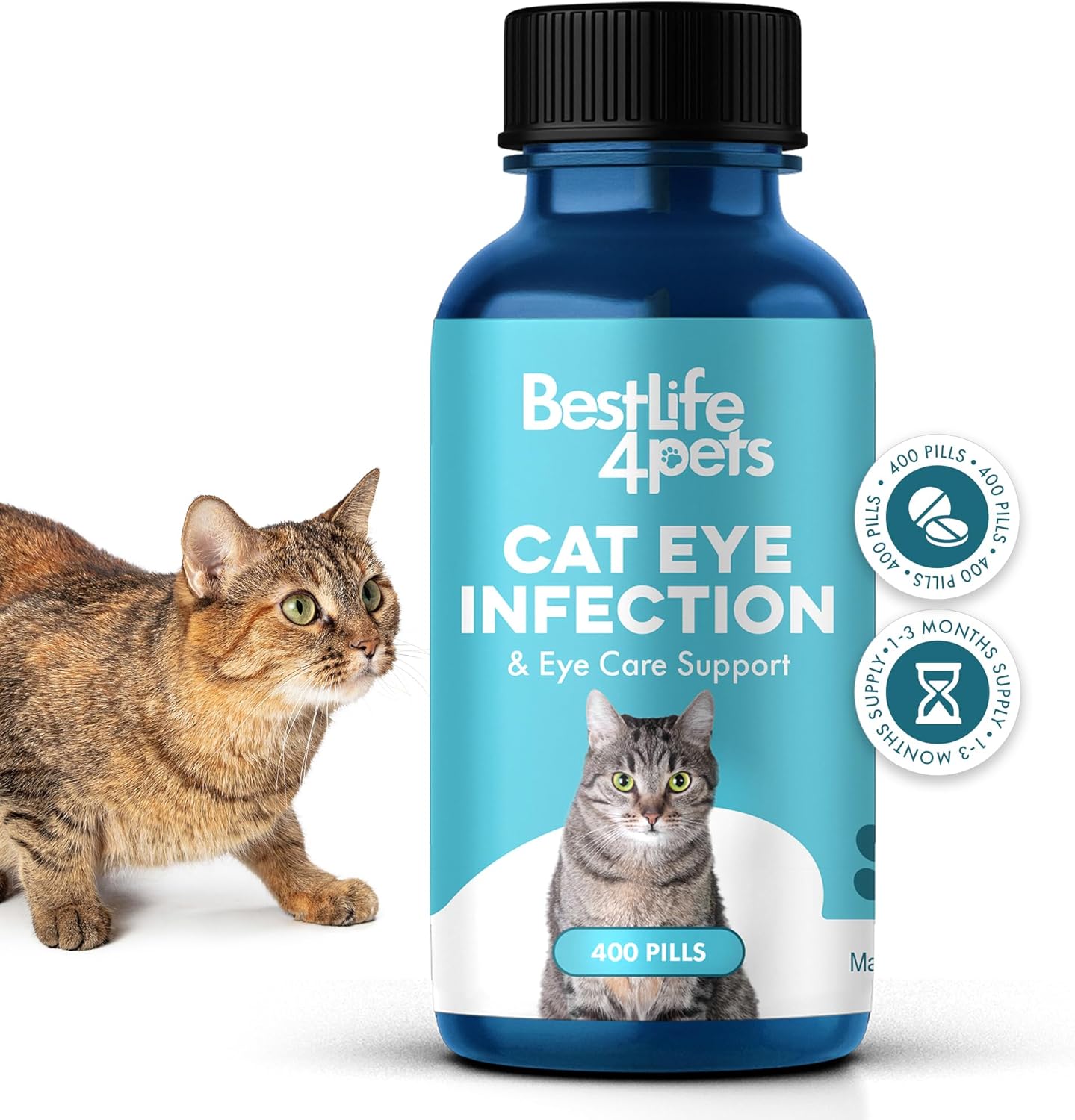 Cat Eye Infection & Vision Care Support, Holistic Vision Support for Cats & Kittens, Soothes Eye Infections, Conjunctivitis, Swelling, and Discharge, Easy to Use, 400 Odorless, Tasteless Pills