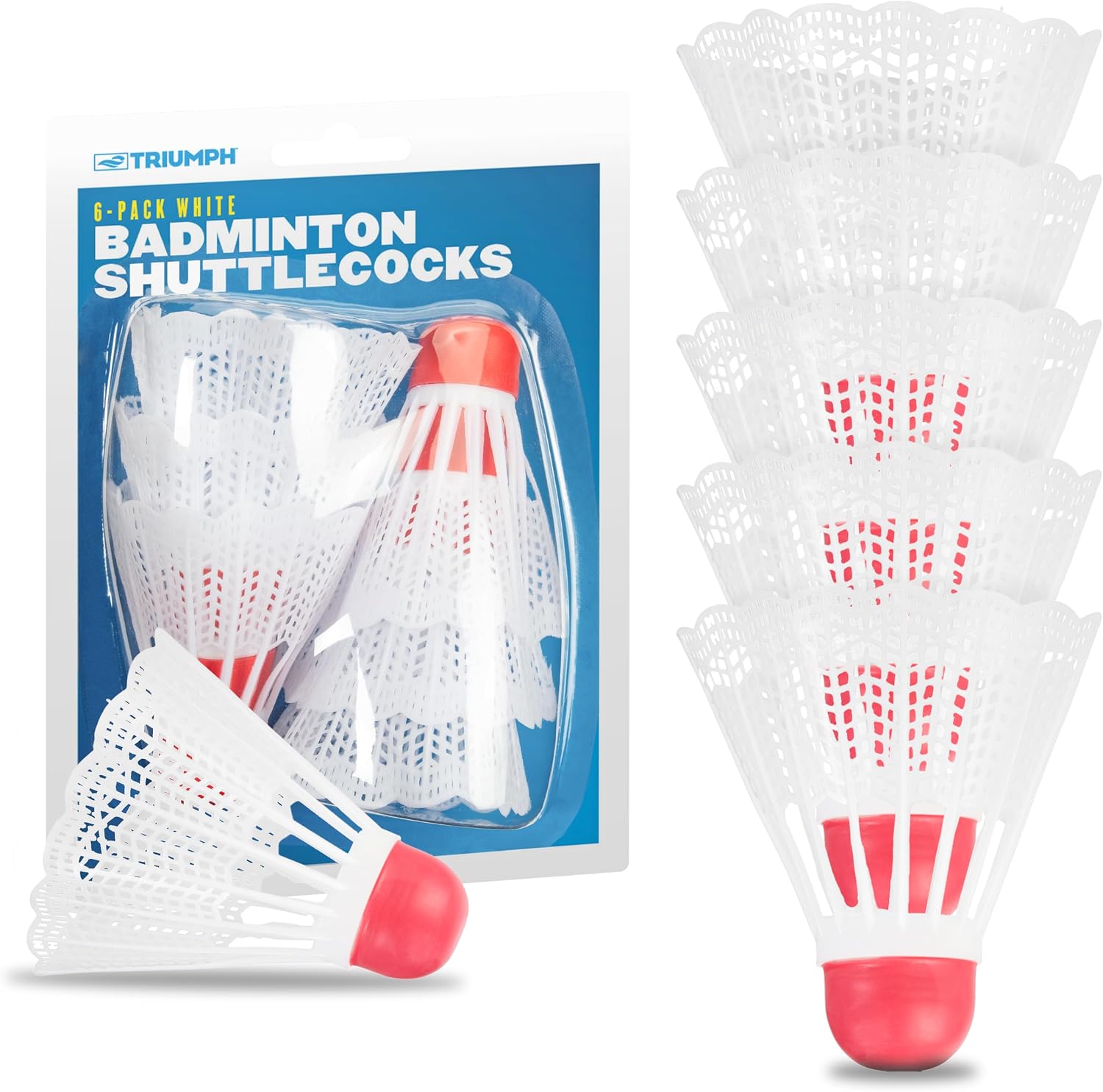 Triumph Sports Badminton Birdies 6 Pack – Durable, Wind-Resistant Nylon Badminton Shuttlecocks for Baseball & Softball Batting Practice, Training, and Indoor or Outdoor Play