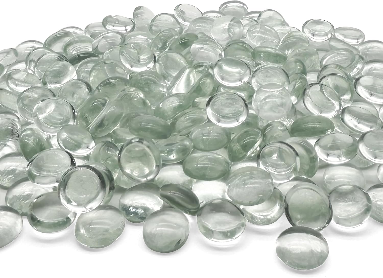 Oiiurly Glass Pebbles 900g Approx.230 pcs Glass Beads for Vases Flat Decorative Glass Stone as Pure as Crystals about 17-20mm of Diameter Glass Gems for Vases Aquarium(Transparent)
