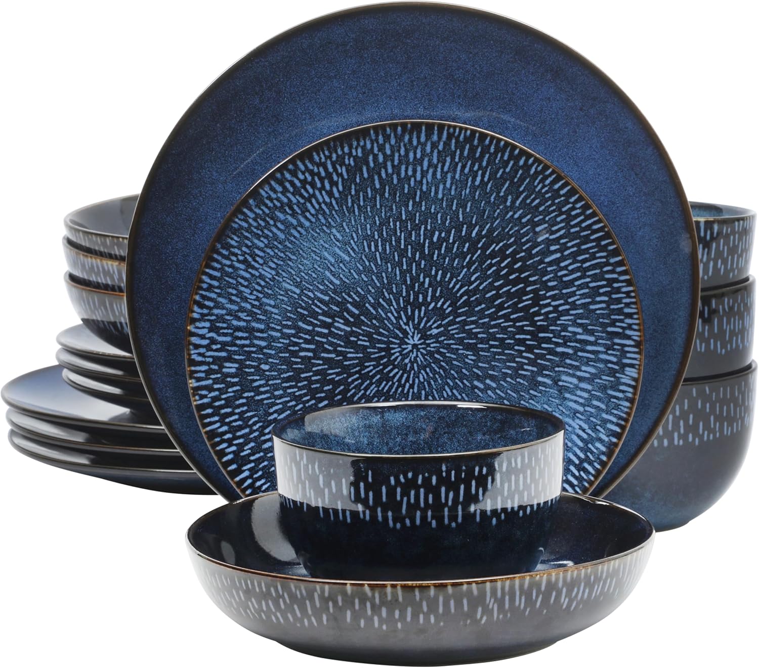 Gibson Elite Matisse 16 Piece Double Bowl Dinnerware Set, Cobalt Blue, Service for 4 (16pcs)