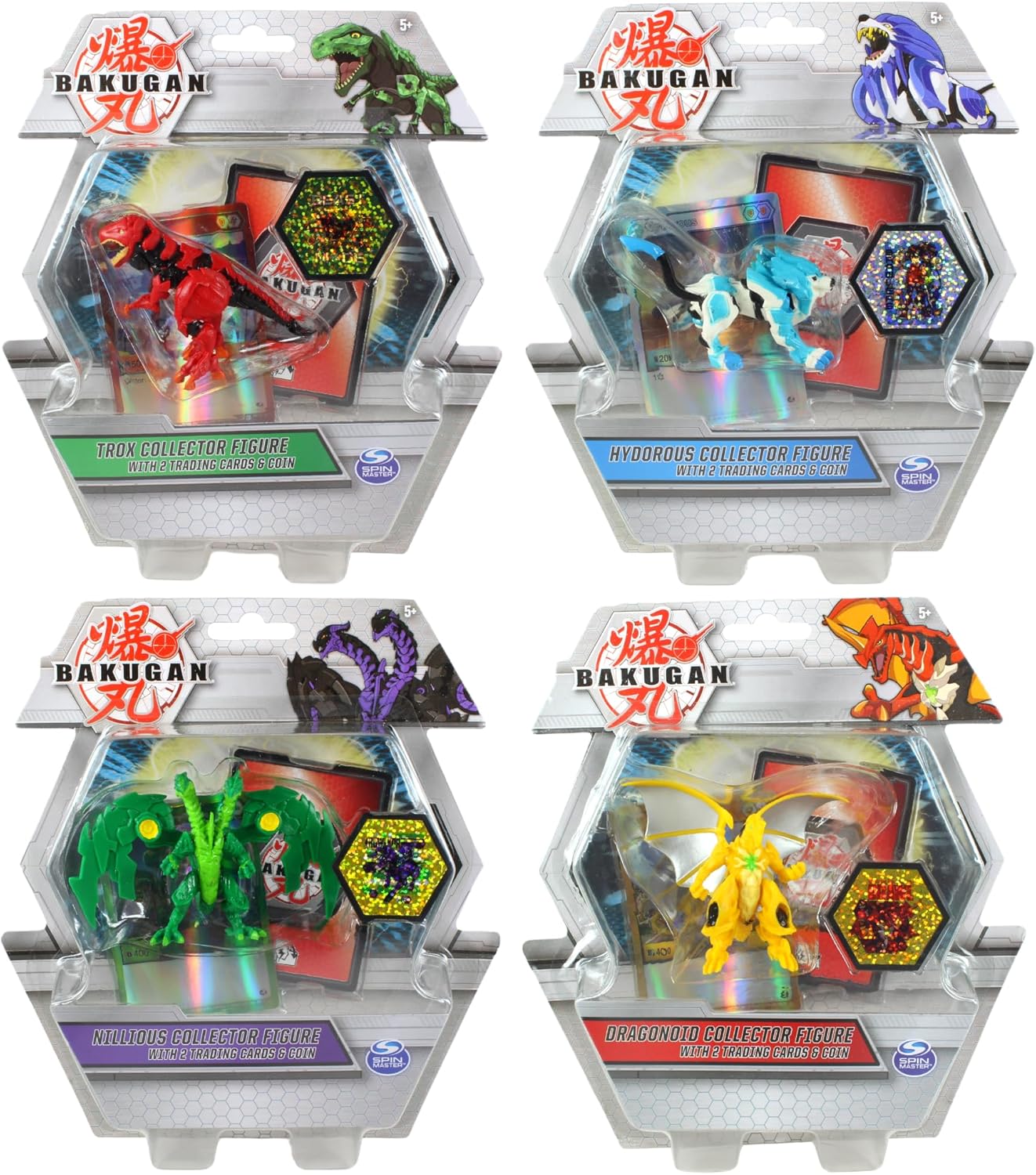 Toptoys2u Bargain Bundles Bakugan Deluxe Collectible Action Figure Toy Bundle - 2x Cards & 1x Coins in Each Pack - Pack of 4 - Set 2