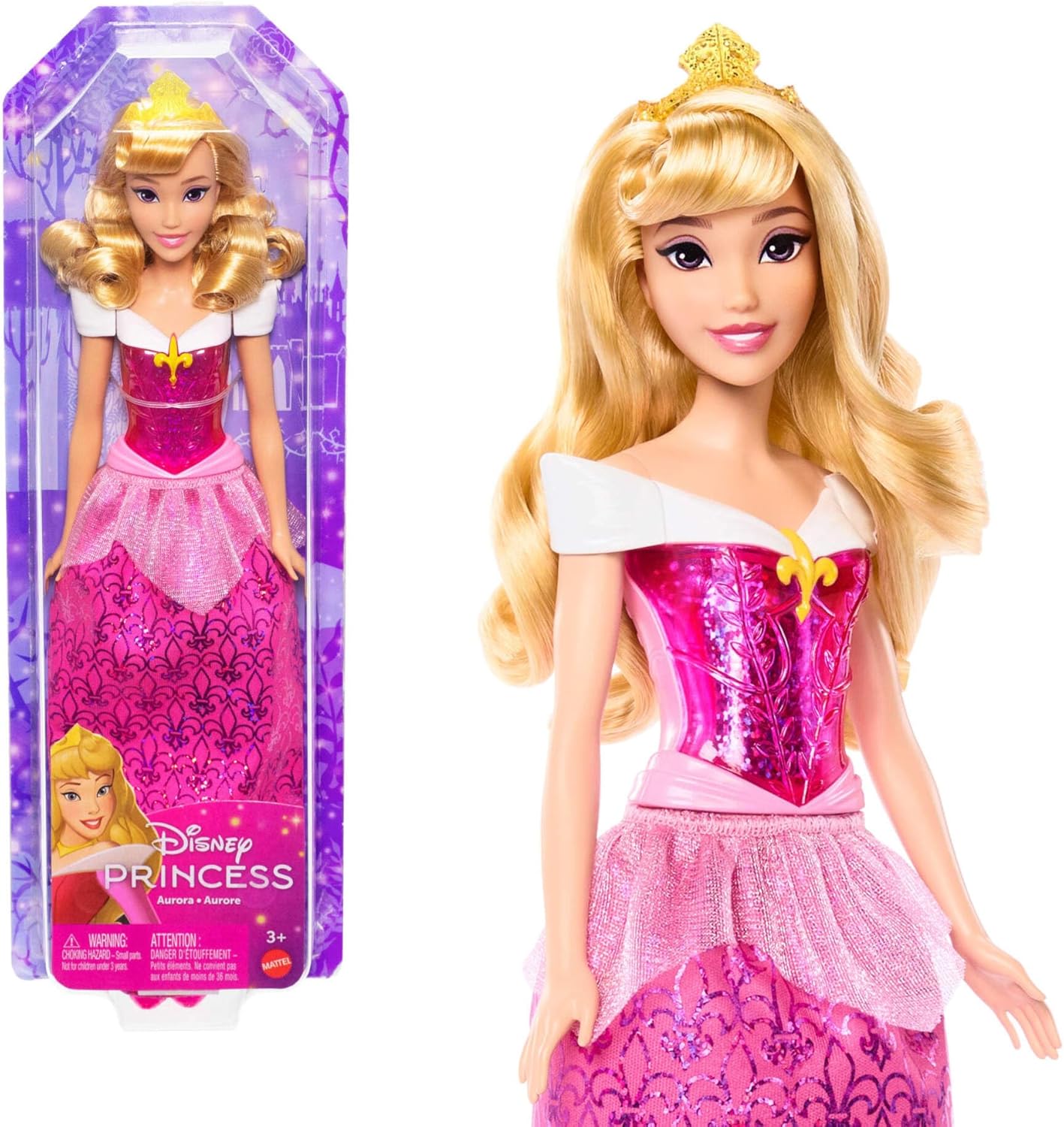Mattel Disney Princess Dolls, Aurora Sleeping Beauty Posable Fashion Doll with Sparkling Clothing and Accessories, Disney Movie Toys, HLW09
