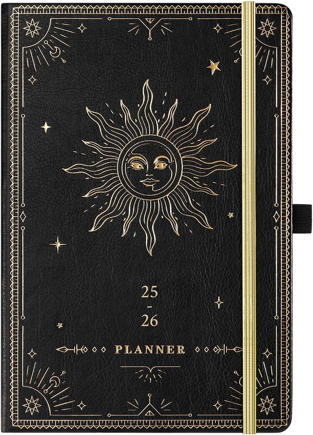 Artfan Academic Diary 2025-2026 - Diary 2025-2026 Week to View, July 2025 - June 2026 12 Months, Premium Leather Cover, Gold Stamp, Accordion Pocket, 25 Note Pages, Black