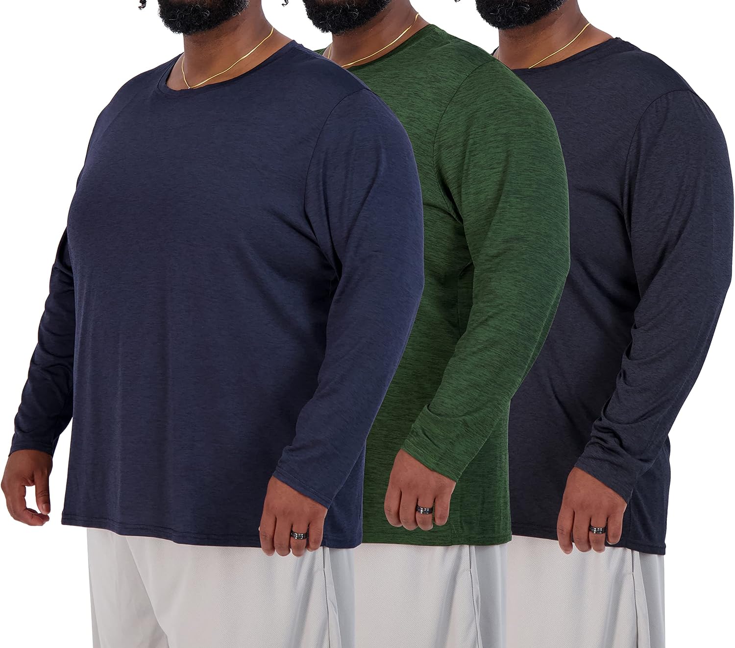 Real Essentials 3 Pack: Men’s Big & Tall Tech Stretch Long-Sleeve & Short-Sleeve Dry-Fit T-Shirt (3XT-5XT)