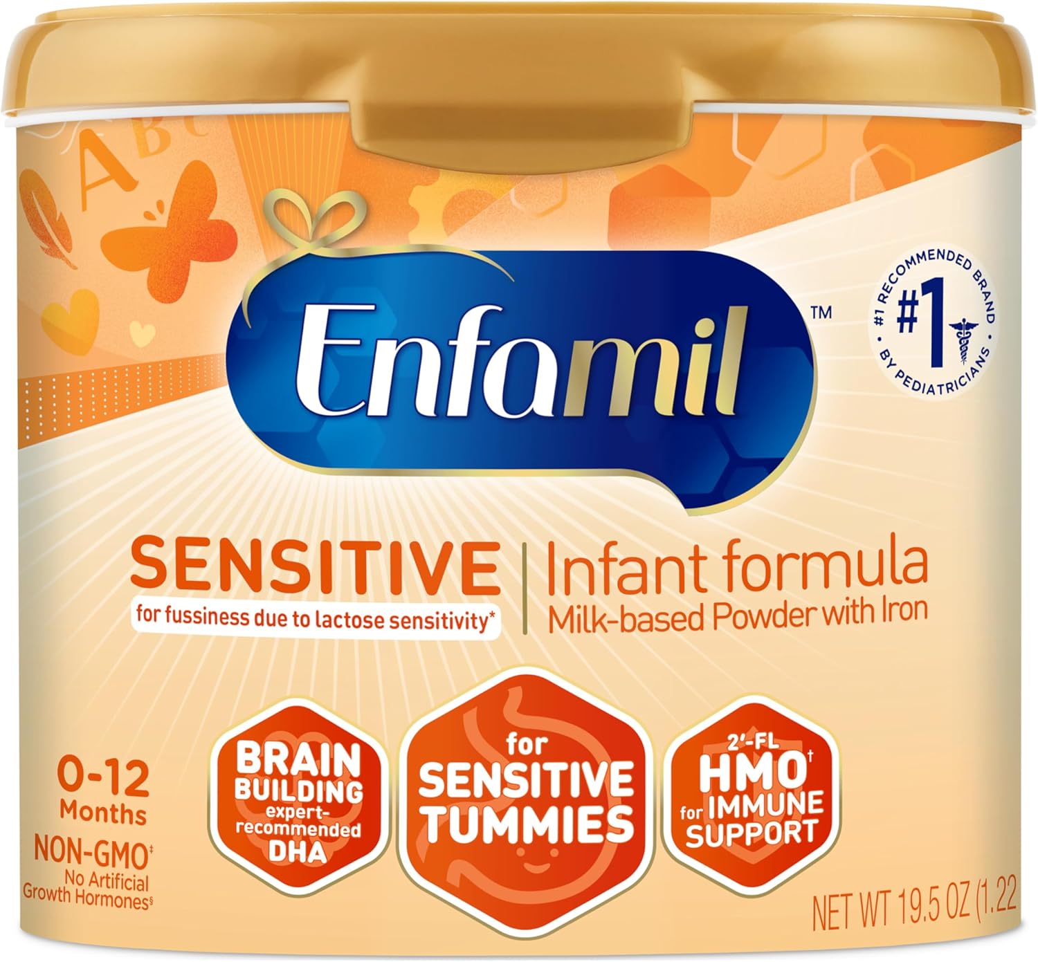Enfamil Sensitive Baby Formula with DHA, Iron & Prebiotics to help support Brain & Immune Support. Lactose Sensitivity Infant Formula Inspired by Breast Milk, Non-GMO, Powder Can, 19.5 Oz