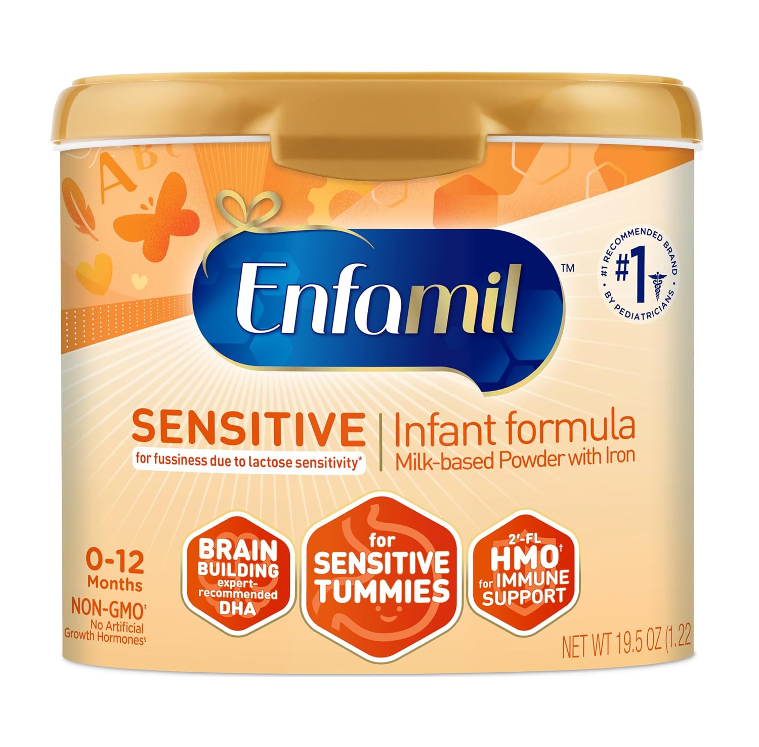 Enfamil NeuroPro Sensitive Baby Formula, Brain and Immune Support with DHA, Iron & Prebiotics, Lactose Sensitivity Infant Formula Inspired by Breast Milk, Non-GMO, Powder Can, 19.5 Oz