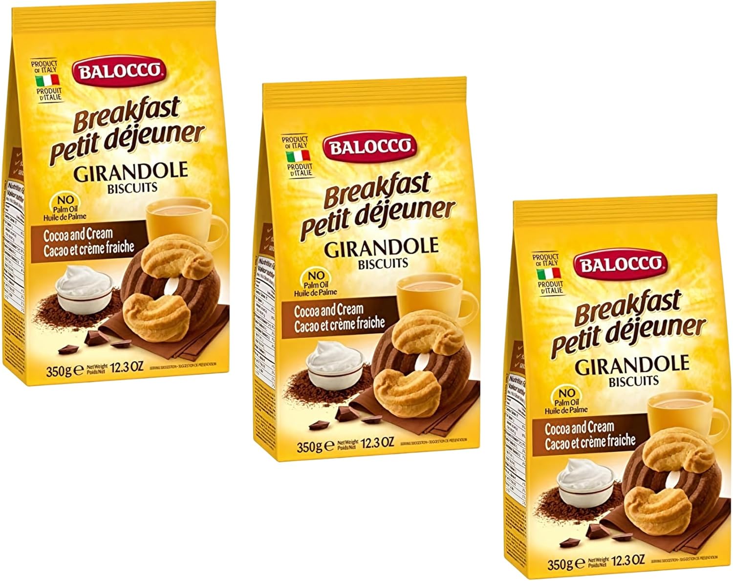 Balocco Girandole 350g Italian Shortbread Biscuits | Cocoa & Cream Biscuit for Breakfast | Chocolate Swirl Cookies | Suitable for Vegetarians, Palm Oil Free Snack (GIRANDOLE 350G, 3 Pack)