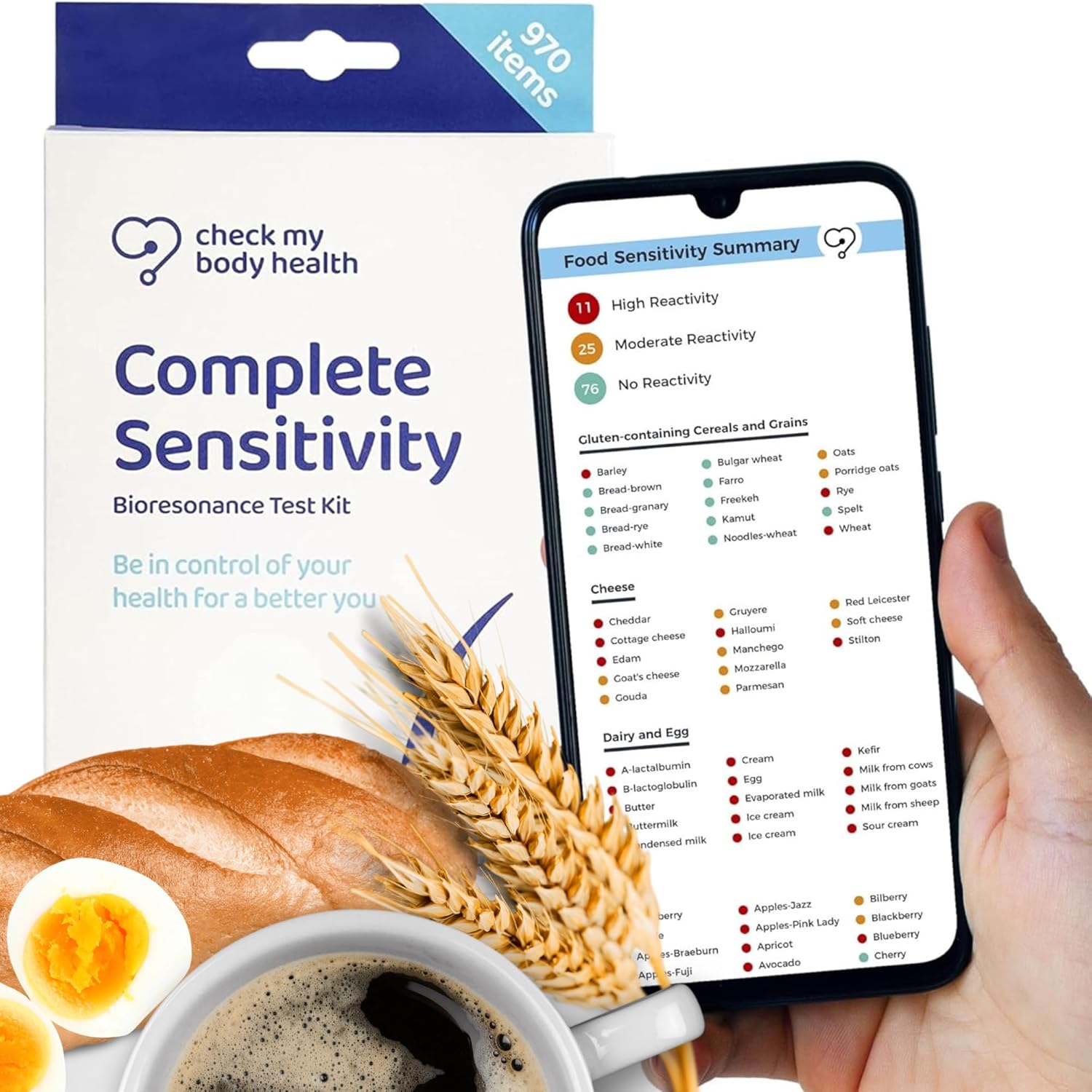 Check My Body Health Food Sensitivity Test, Complete Food Intolerance Test Kit for Adults, Allergy Test for 970 Different Intolerances, Easy to Use Home Hair Strand Testing Kit, Results in 5 Days